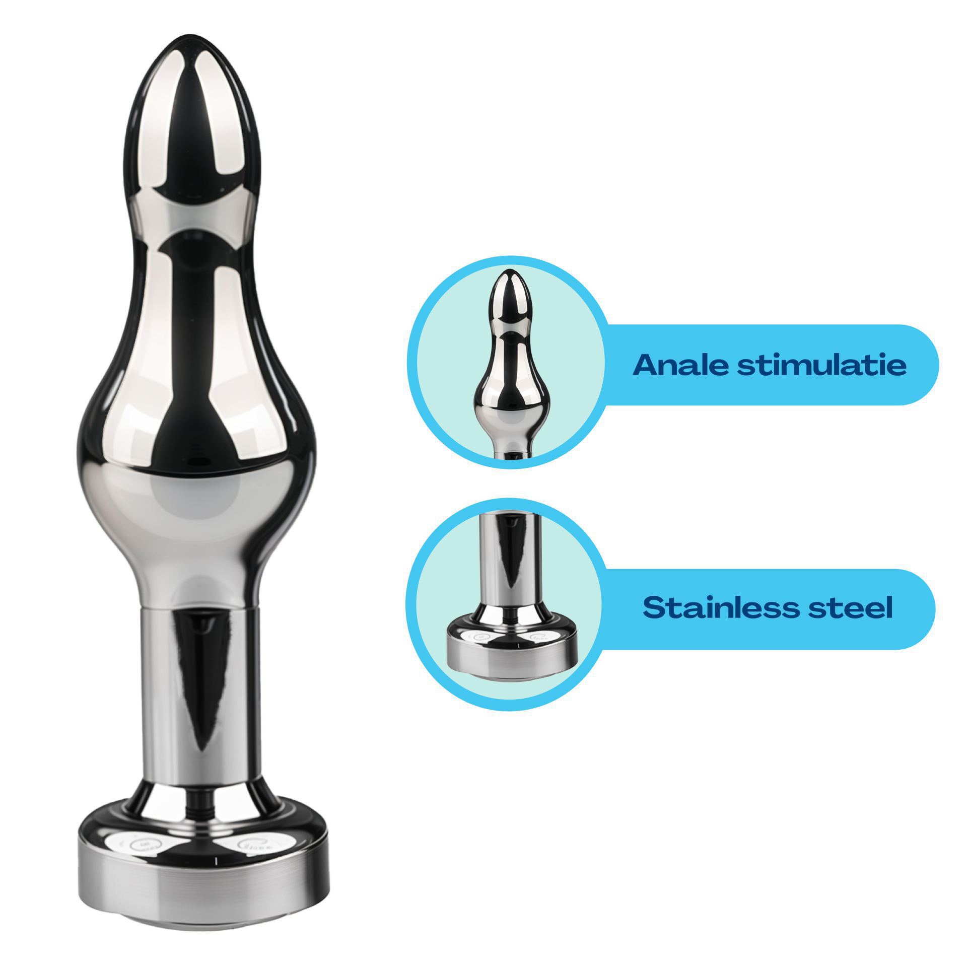Metalen butt plug diamant wit lang uitleg