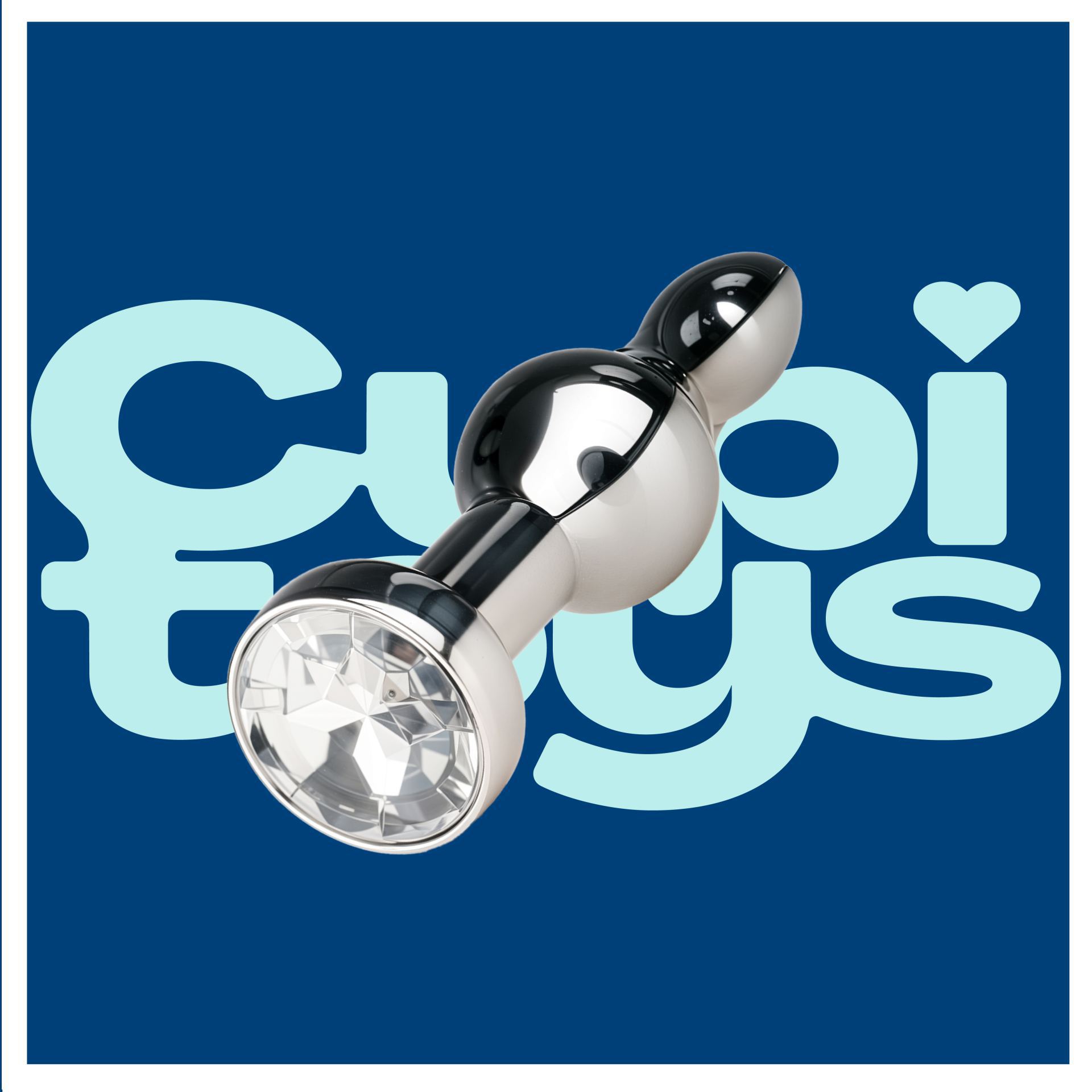 Metalen butt plug diamant wit lang logo