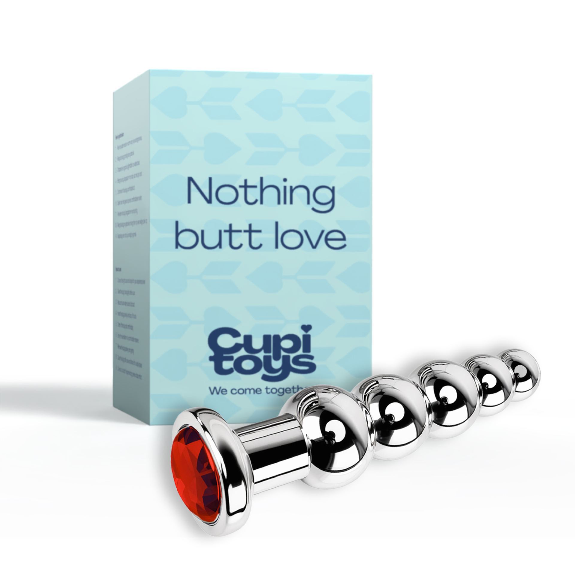 Metalen butt plug zilver diamant rood beads