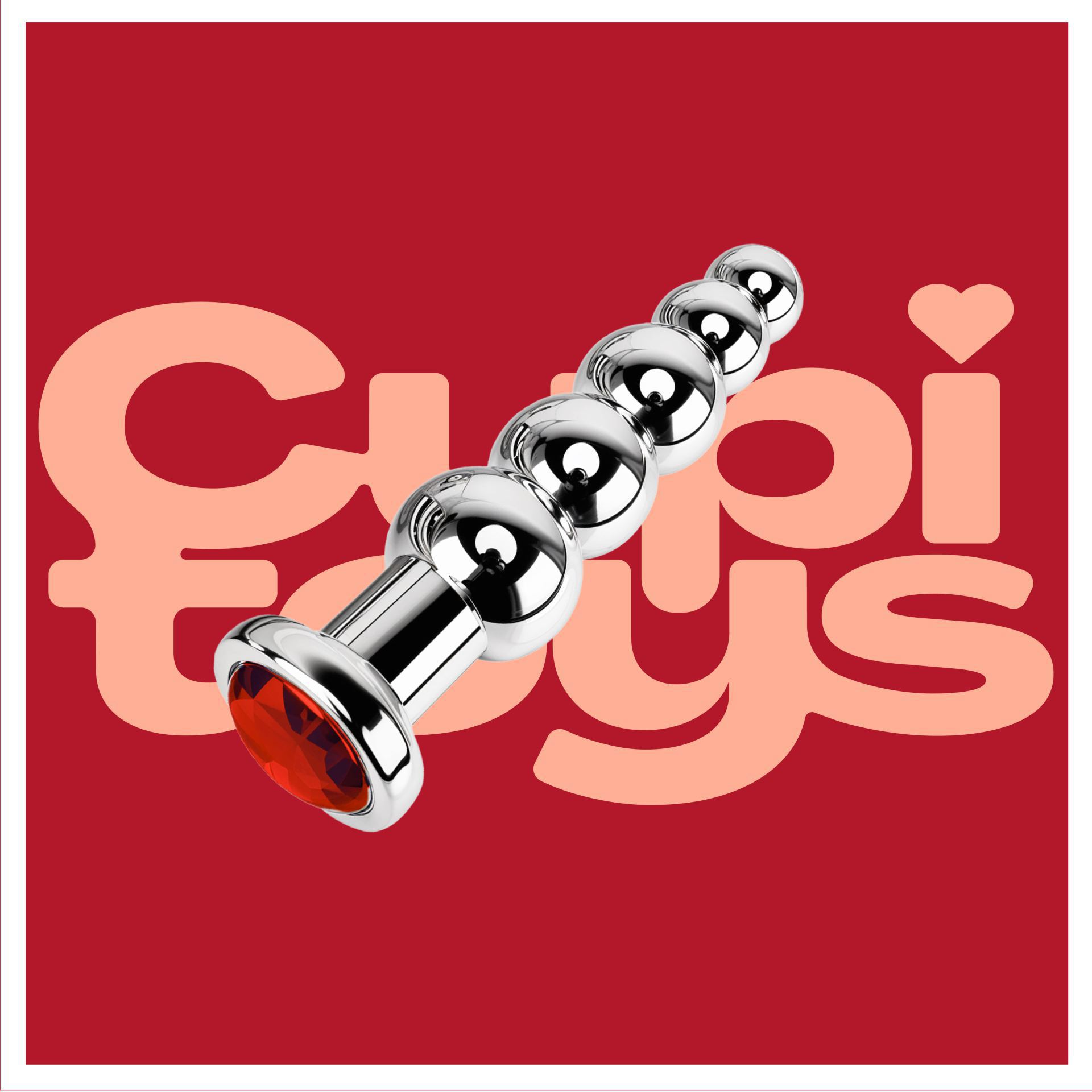 butt plug zilver diamant rood beads logo