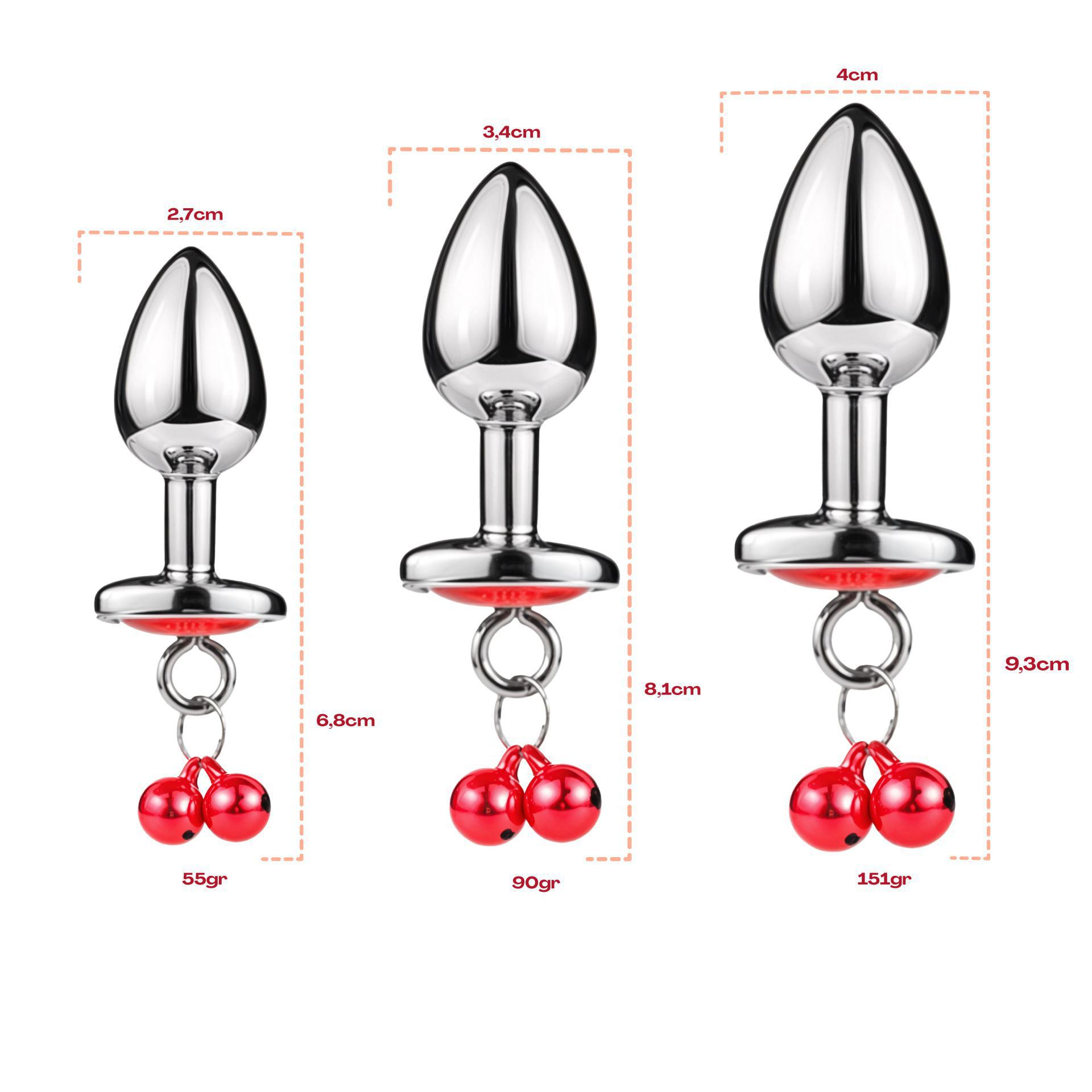 Buttplug zilver diamant rood belletjes maat
