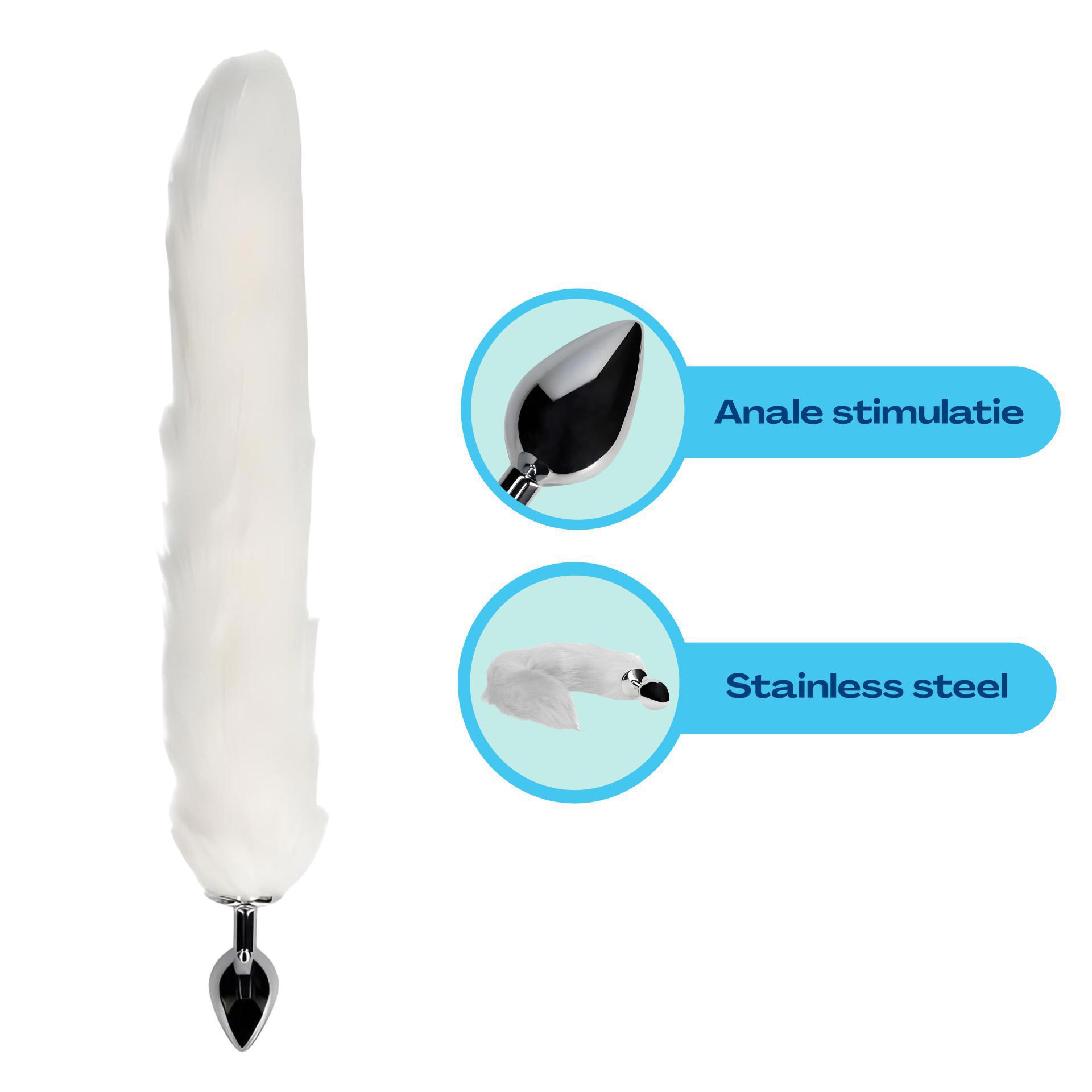 Metalen butt plug staart wit uitleg