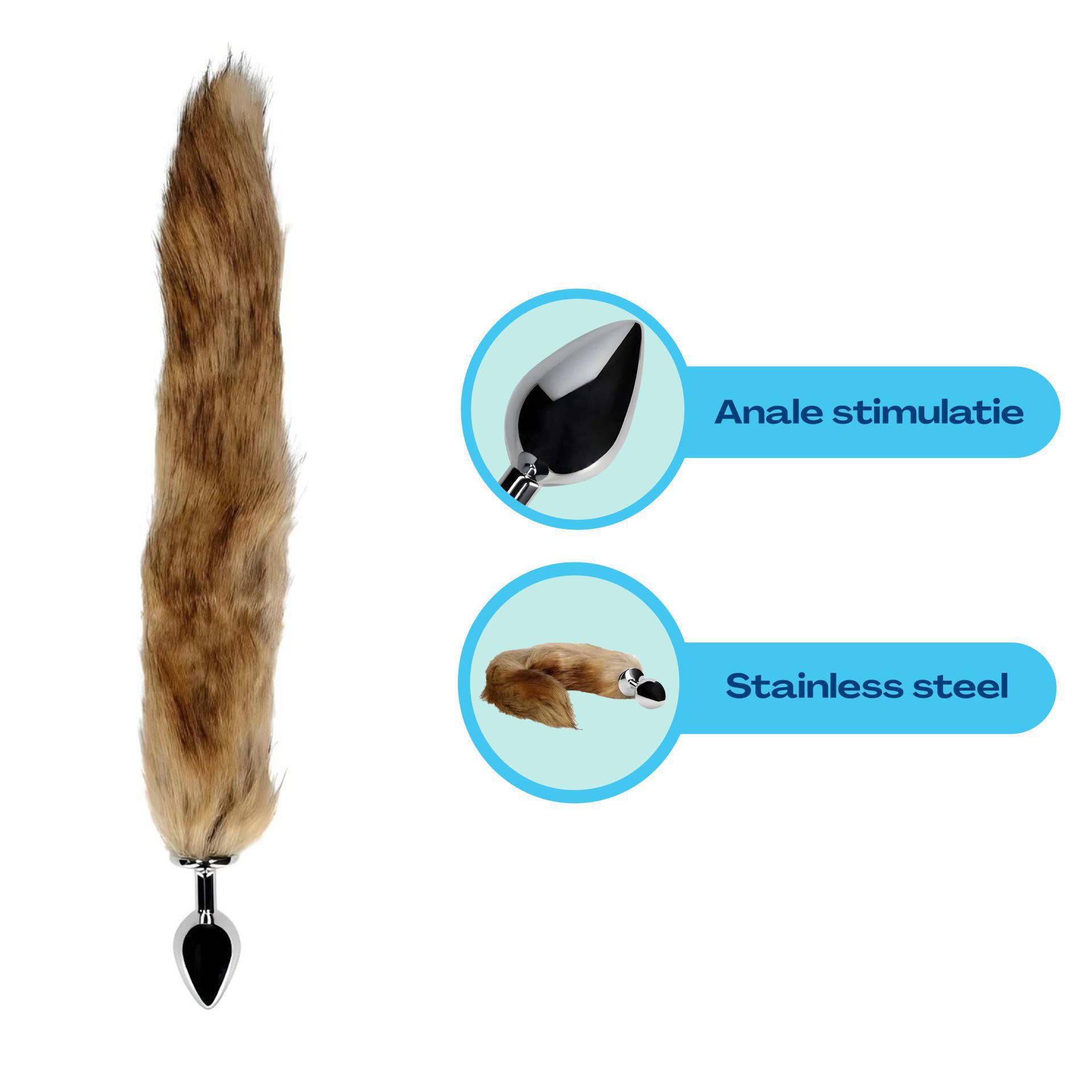 Metalen butt plug staart bruin uitleg