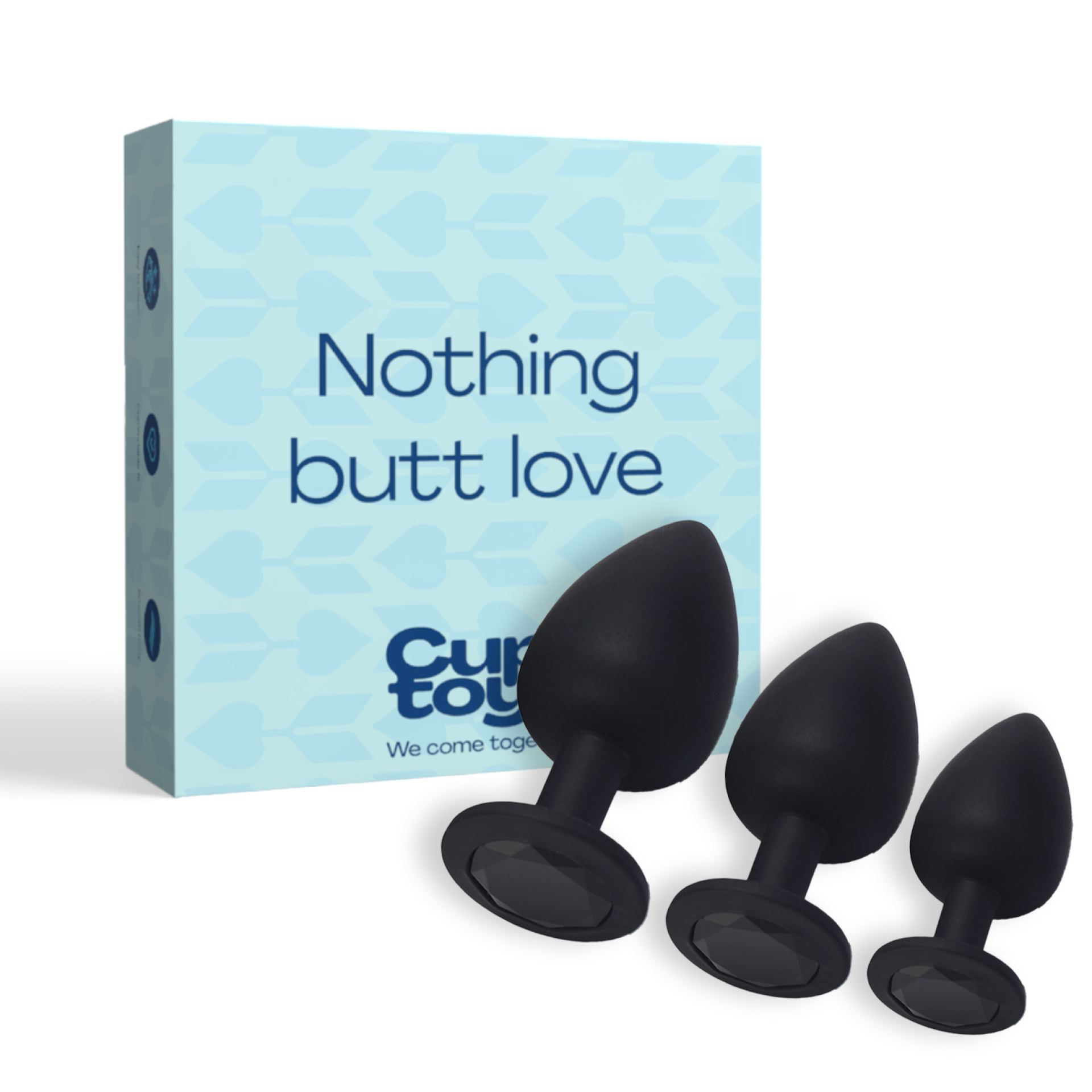 Siliconen butt plug set van 3 diamant zwart