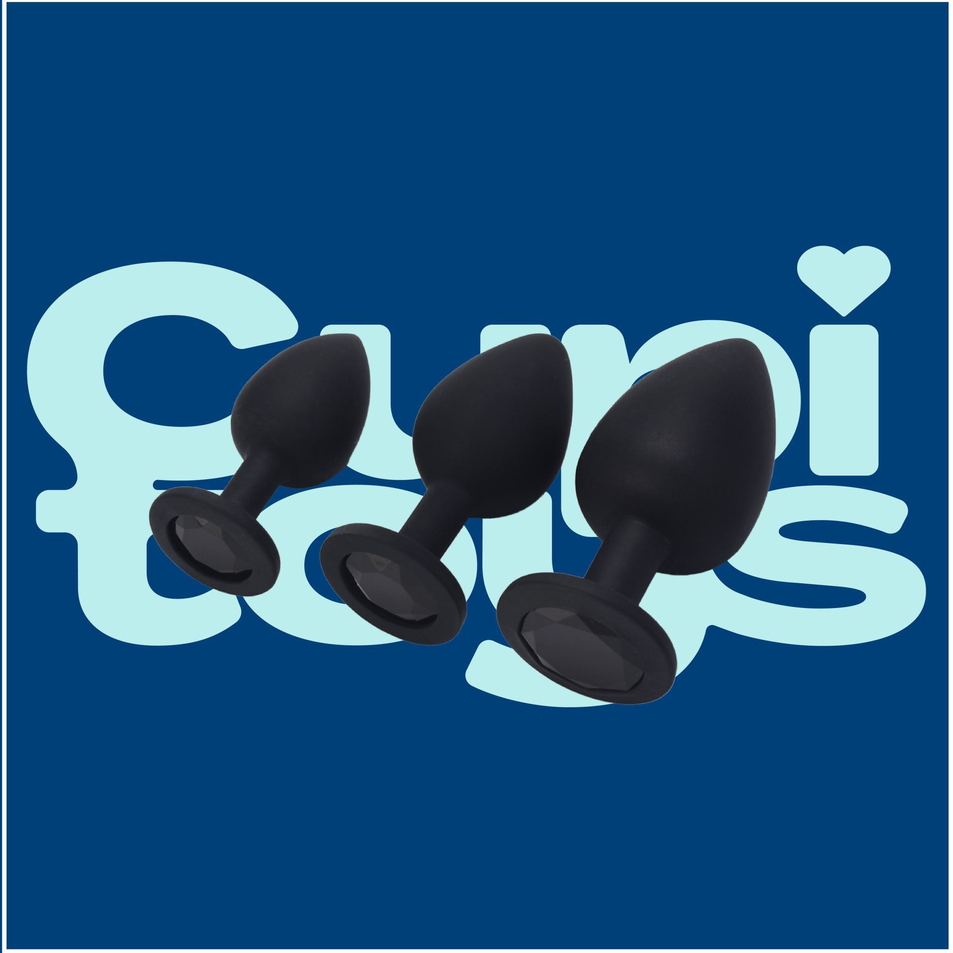 Butt plug set van 3 diamant zwart logo