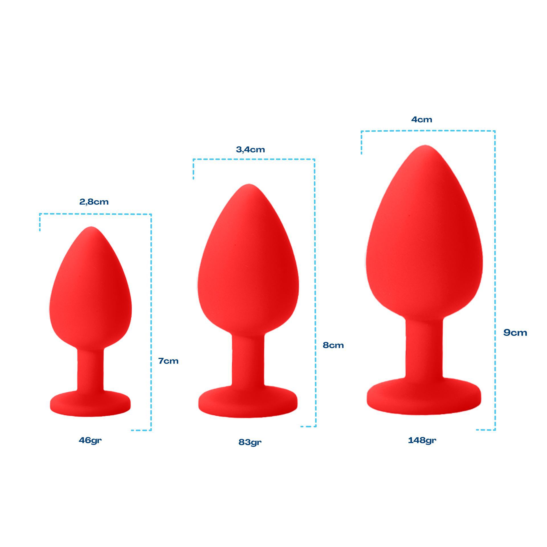 Butt plug set van 3 diamant rood maten