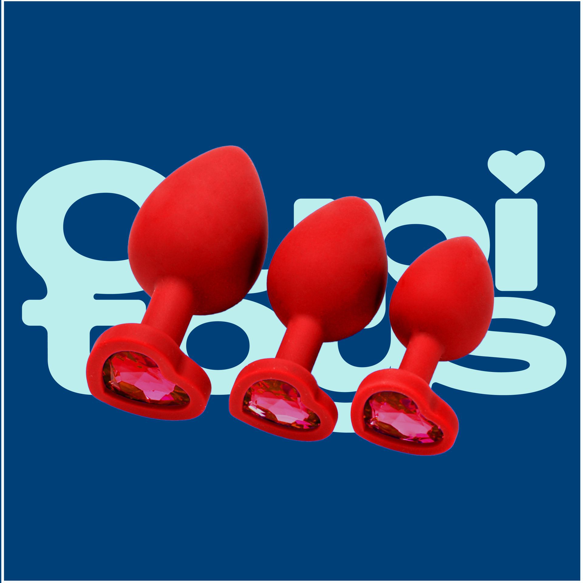 Buttplug set van 3 diamant rood hartje logo