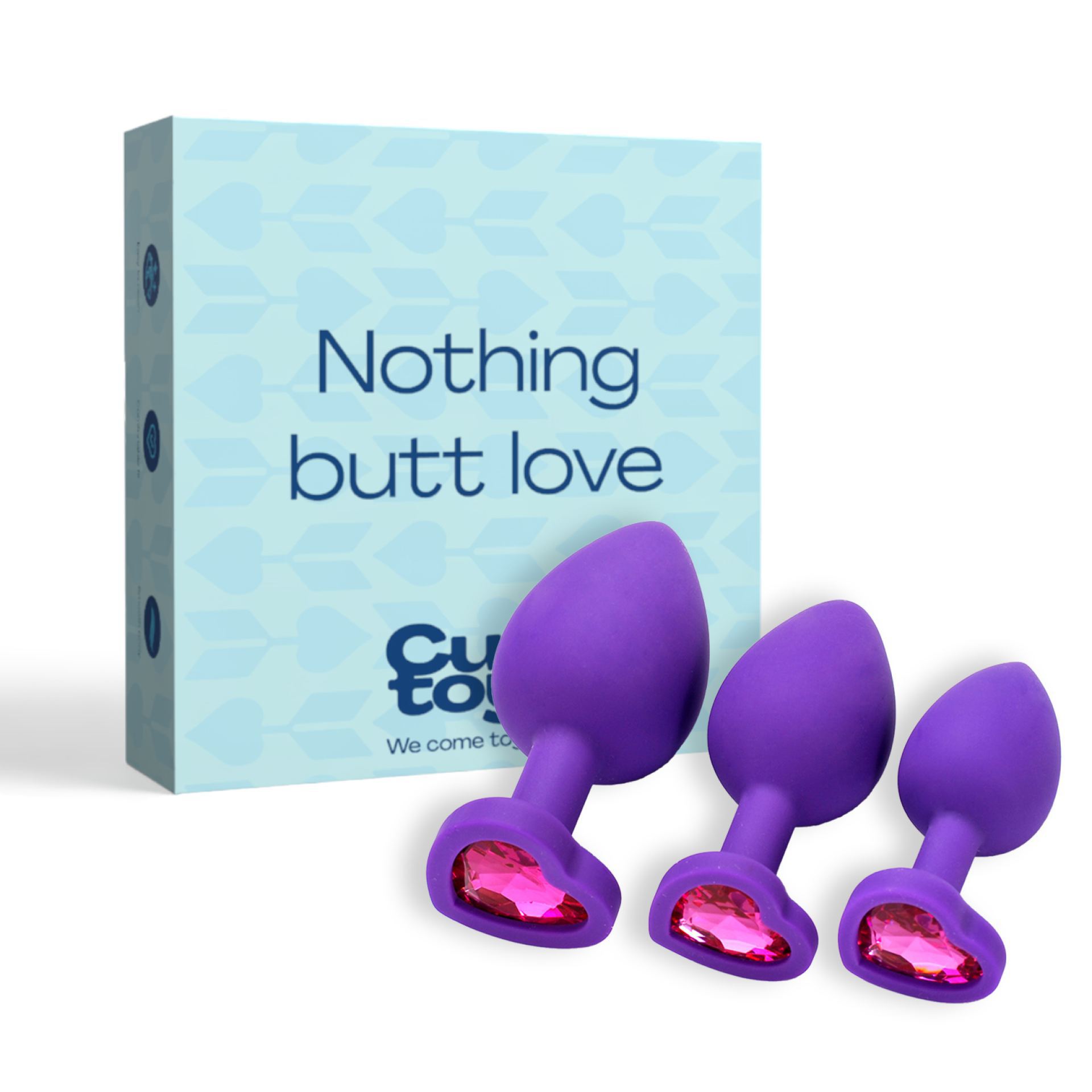 Buttplug set van 3 diamant paars hartje
