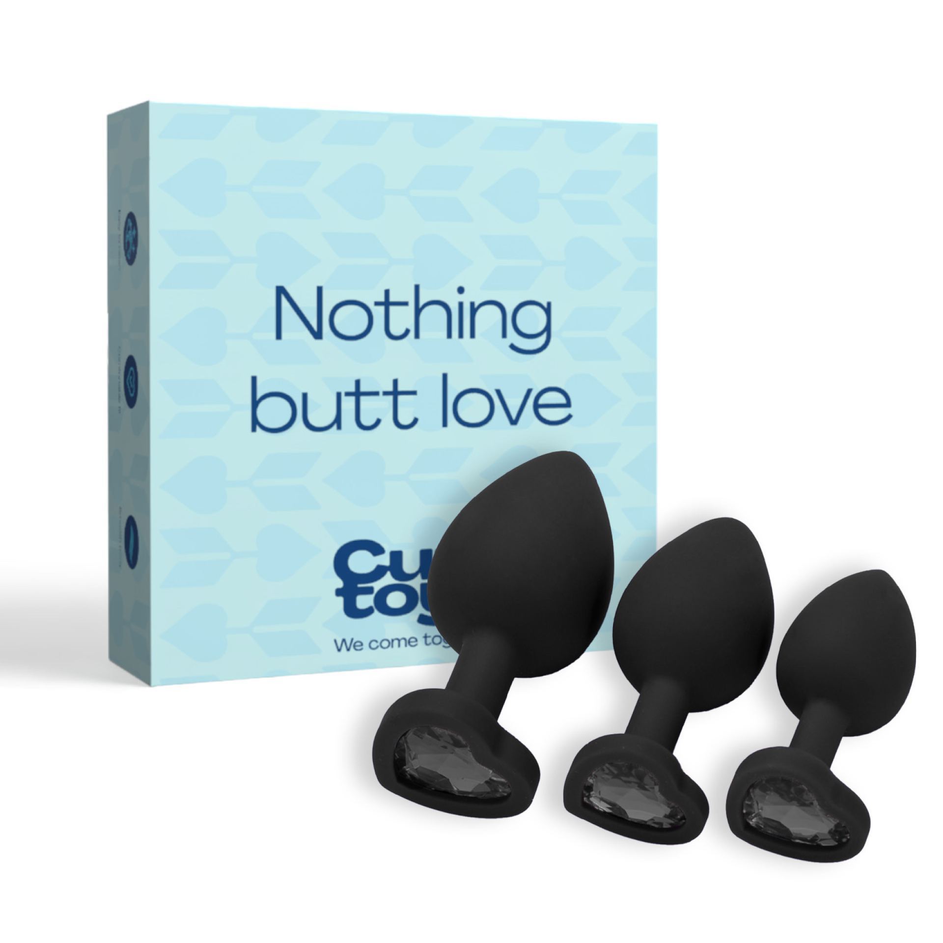 Buttplug set van 3 diamant zwart hartje