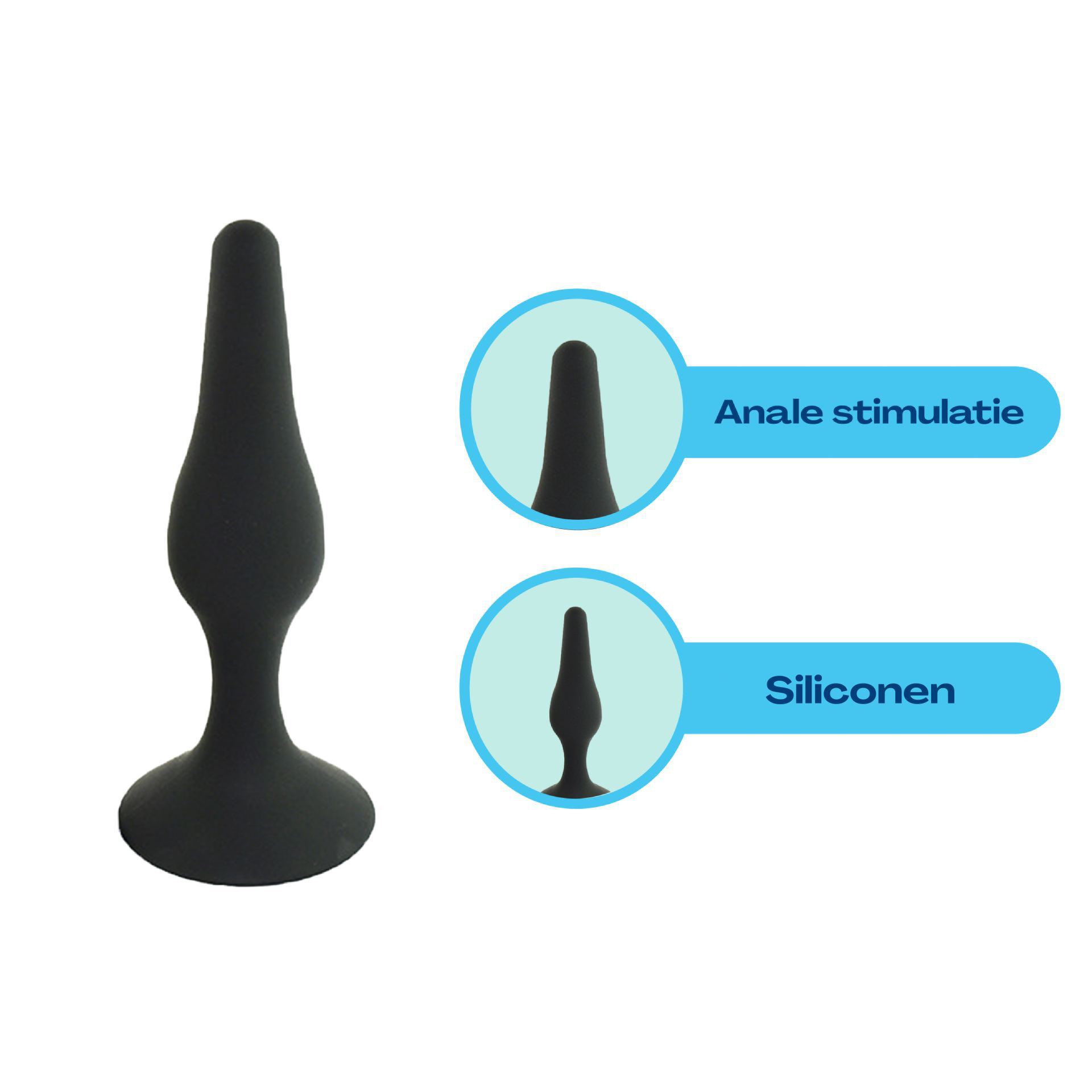 Siliconen buttplug set van 4 zwart uitleg