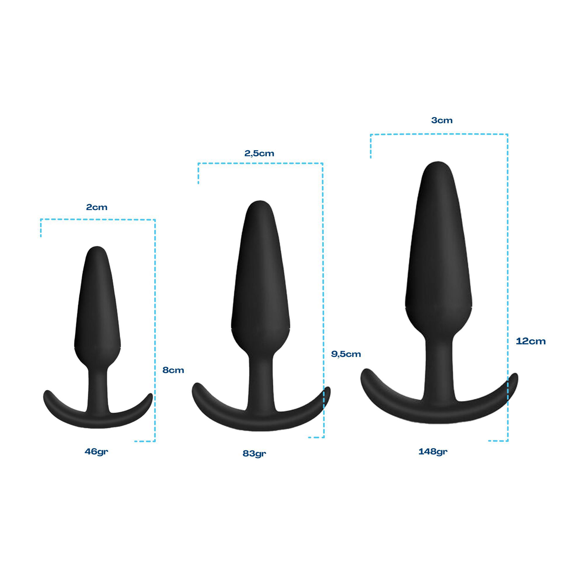 Buttplug set van 3 anker zwart maten