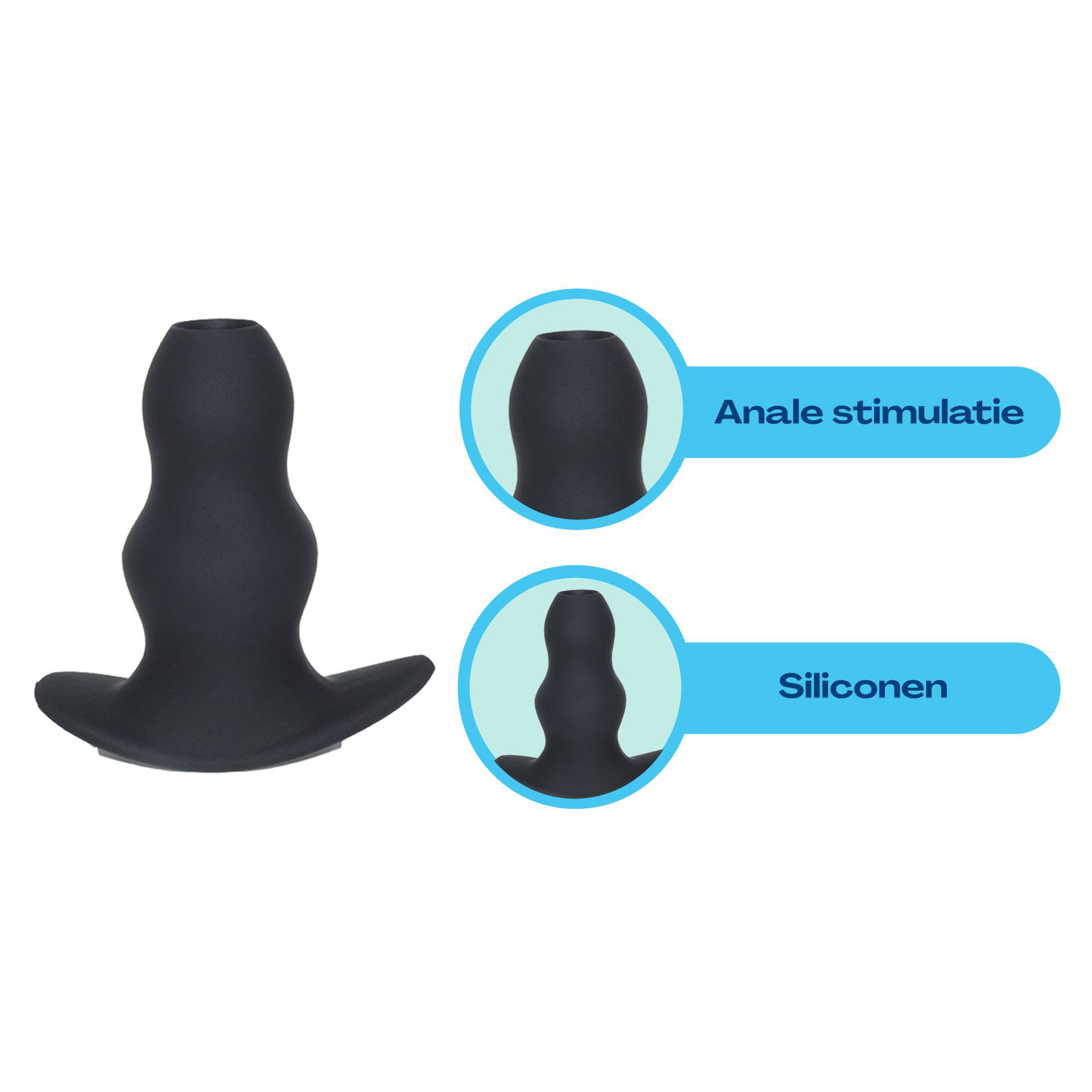 Siliconen anale tunnel set zwart uitleg