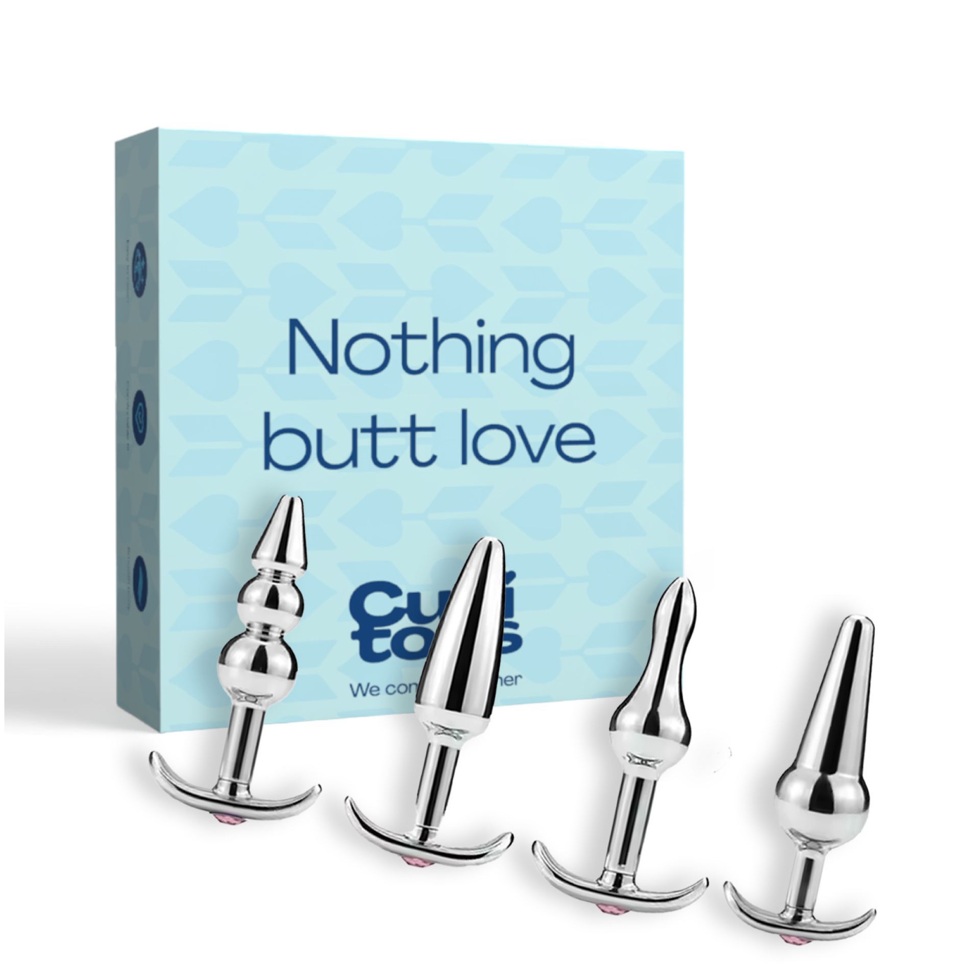 Metalen buttplug set van 4 anker zilver