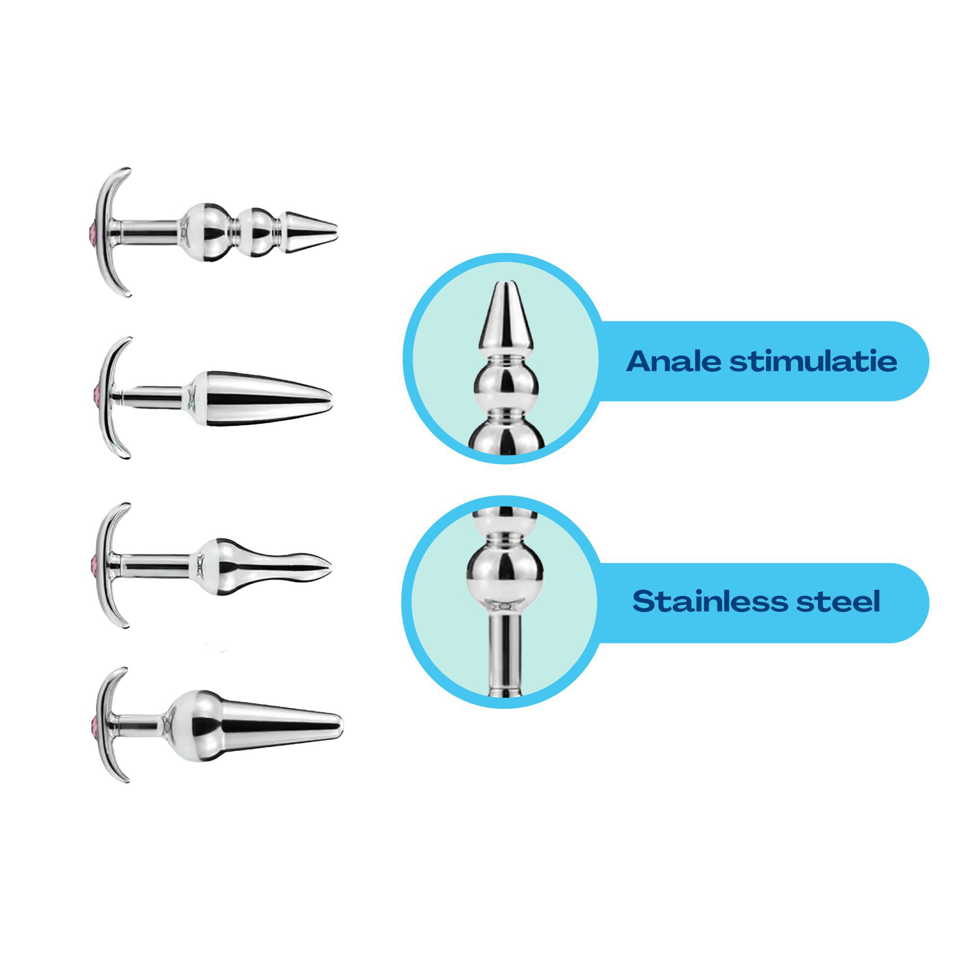 Metalen buttplug set van 4 anker zilver uitleg