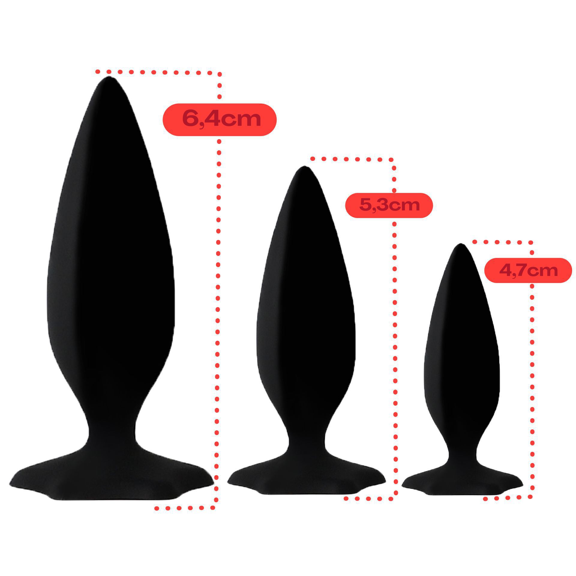 Siliconen butt plug set puntig zwart maten