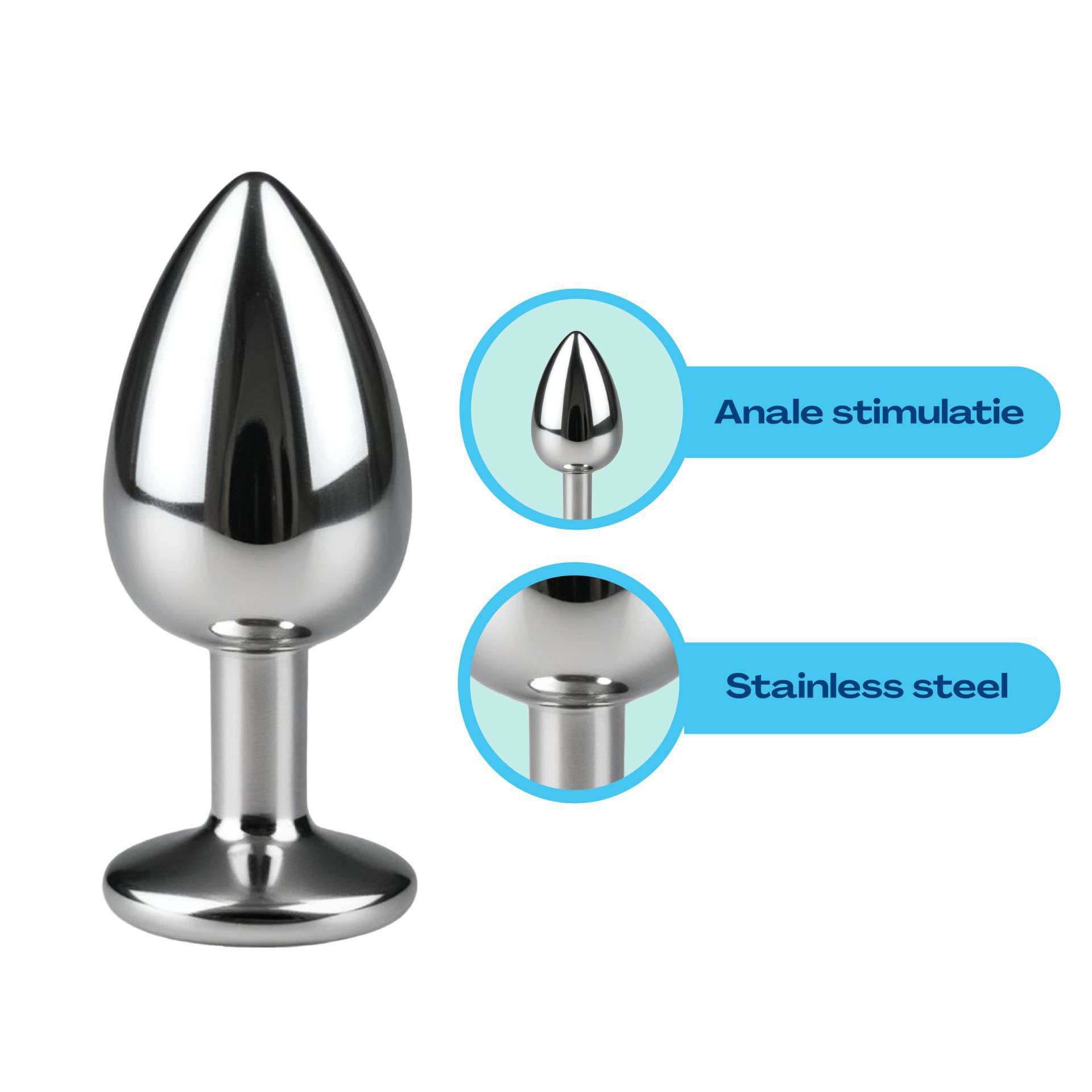 Buttplug set van 3 zilver diamant wit uitleg