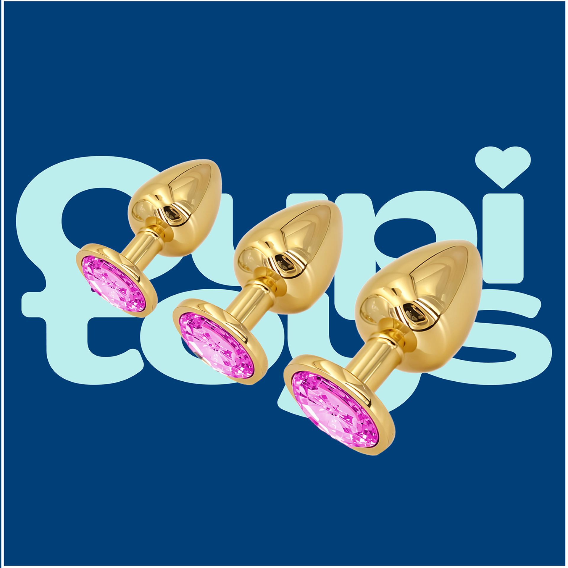 Buttplug set van 3 goud diamant roze logo