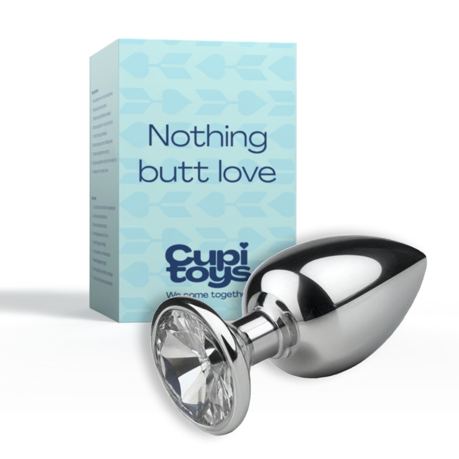 Metalen butt plug zilver diamant wit