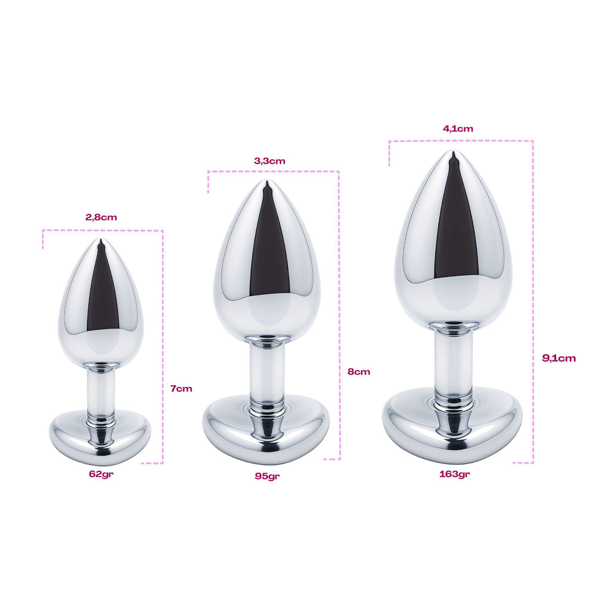Buttplug zilver diamant roze hartje maten