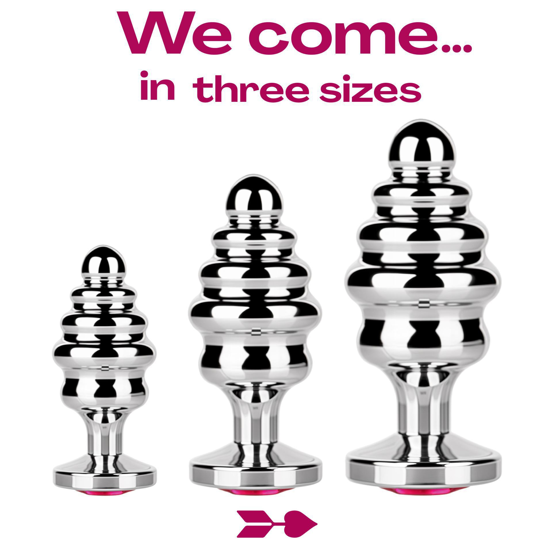 Buttplug zilver diamant roze geribbeld 3 sizes