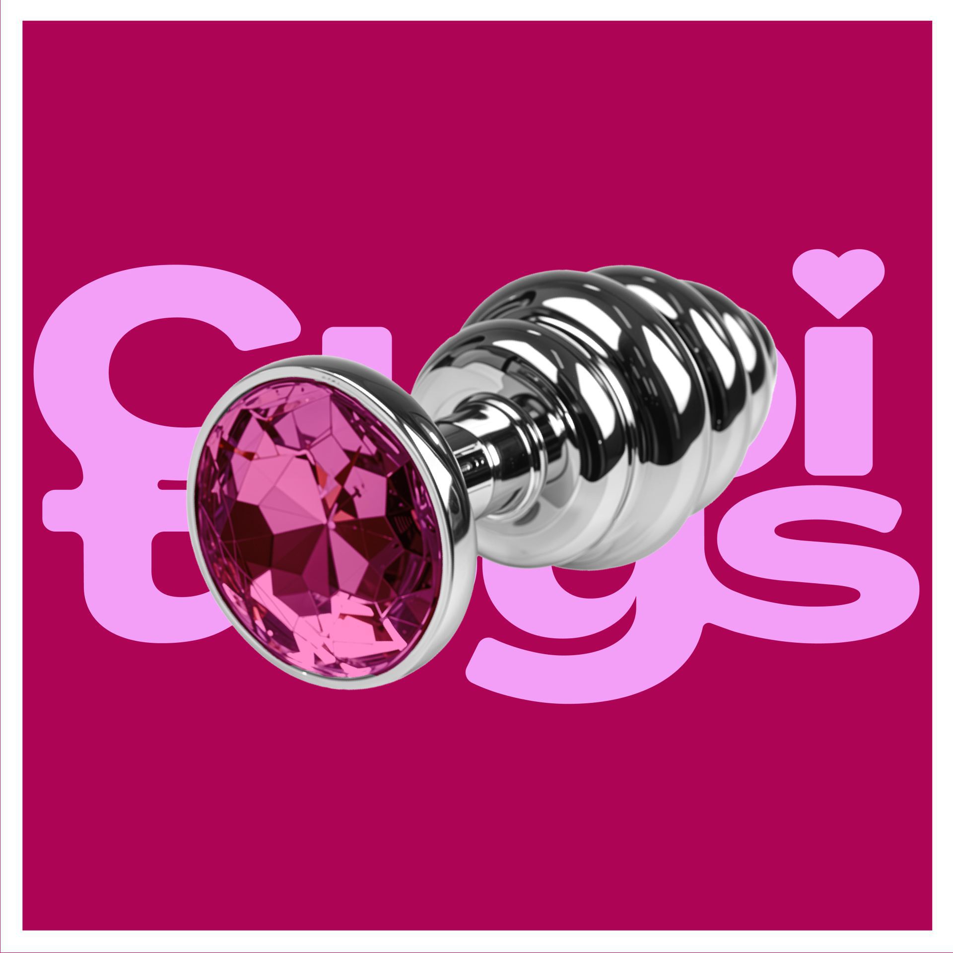 Buttplug zilver diamant roze geribbeld logo