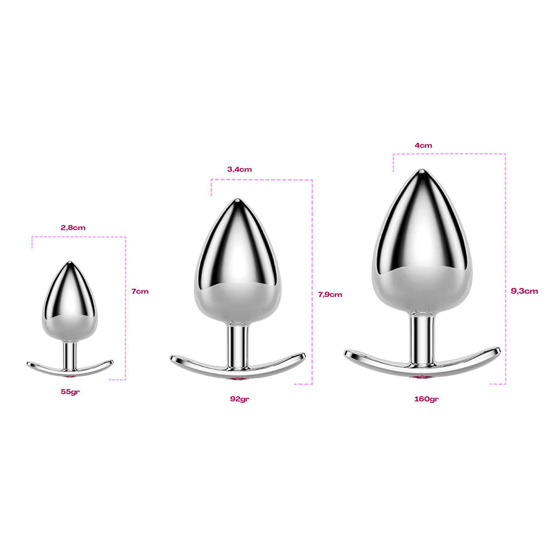 Buttplug zilver diamant lichtroze anker maten