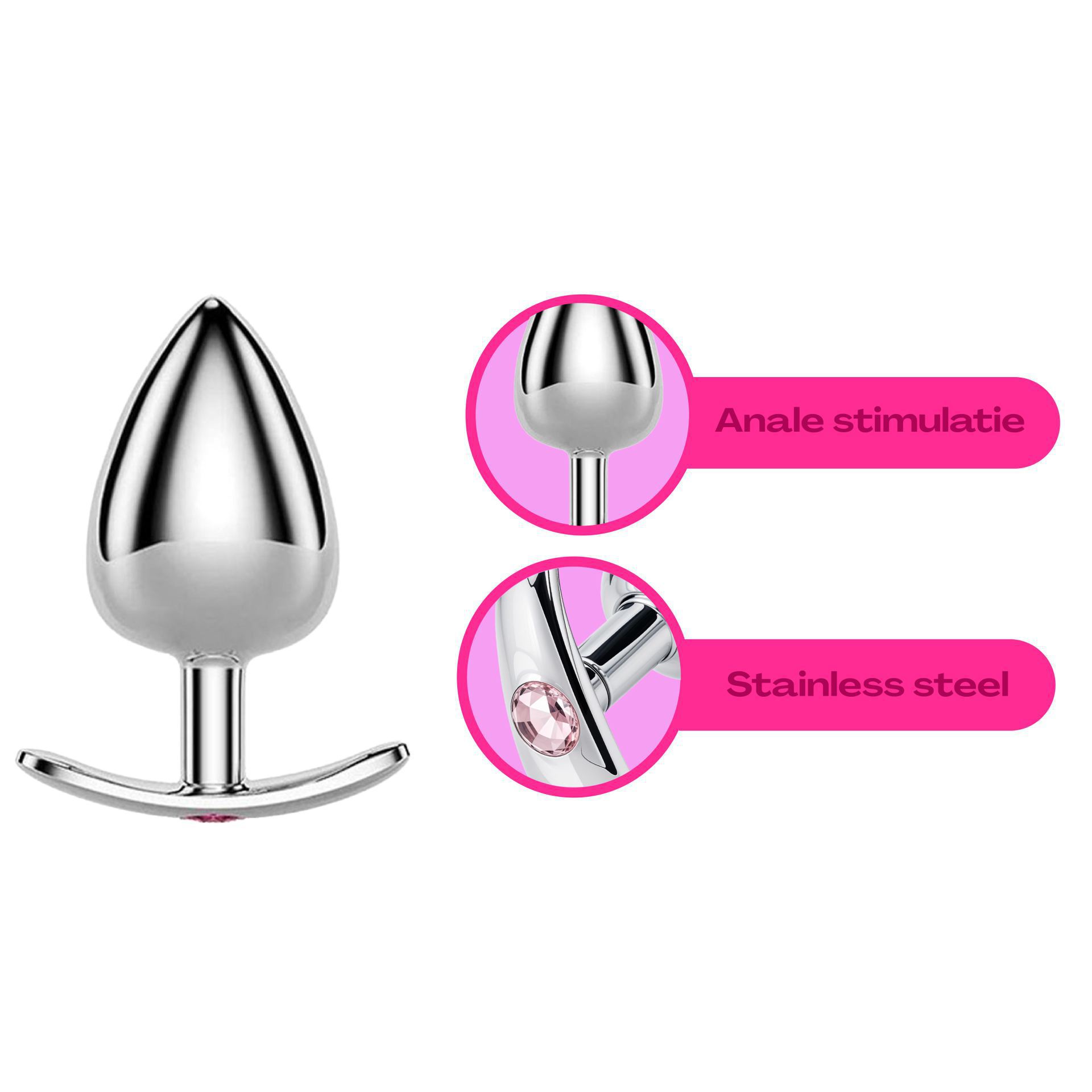 Buttplug zilver diamant lichtroze anker uitleg