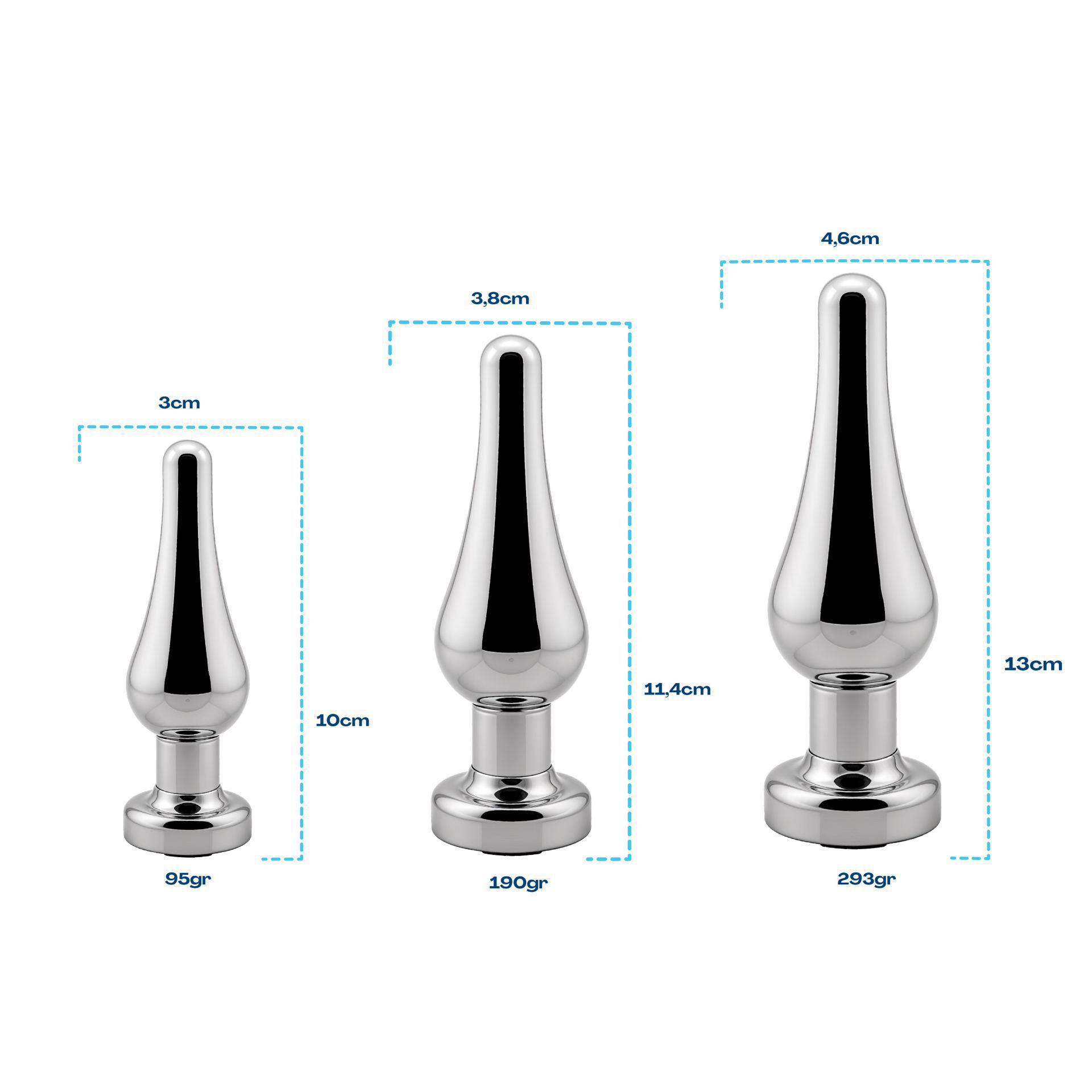 Buttplug zilver diamant blauw taps maten