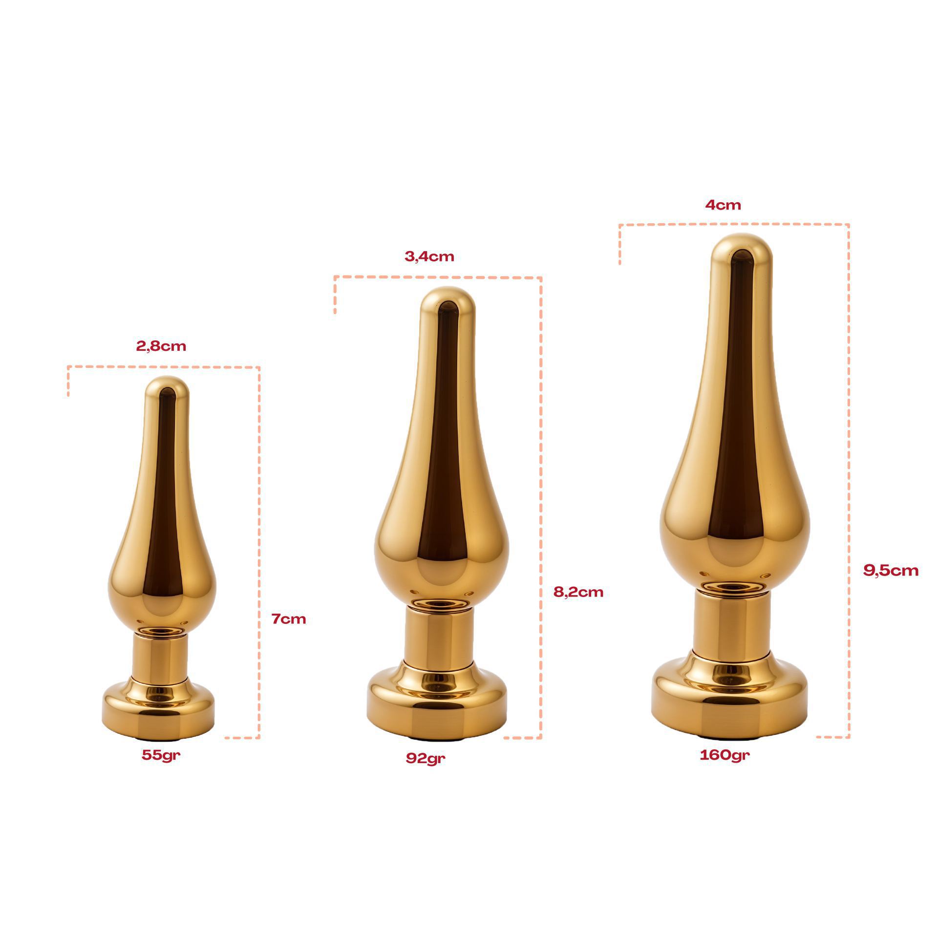 Buttplug goud diamand goud taps maten