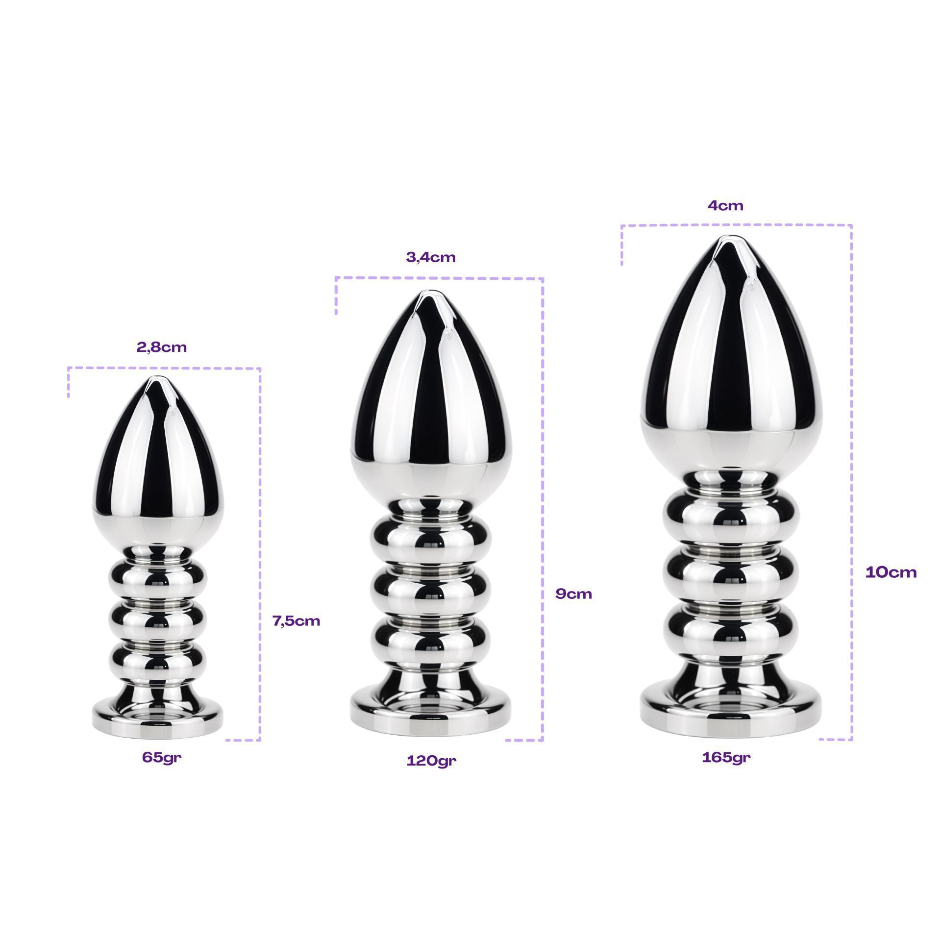 Buttplug zilver diamant paars gedraaid maten