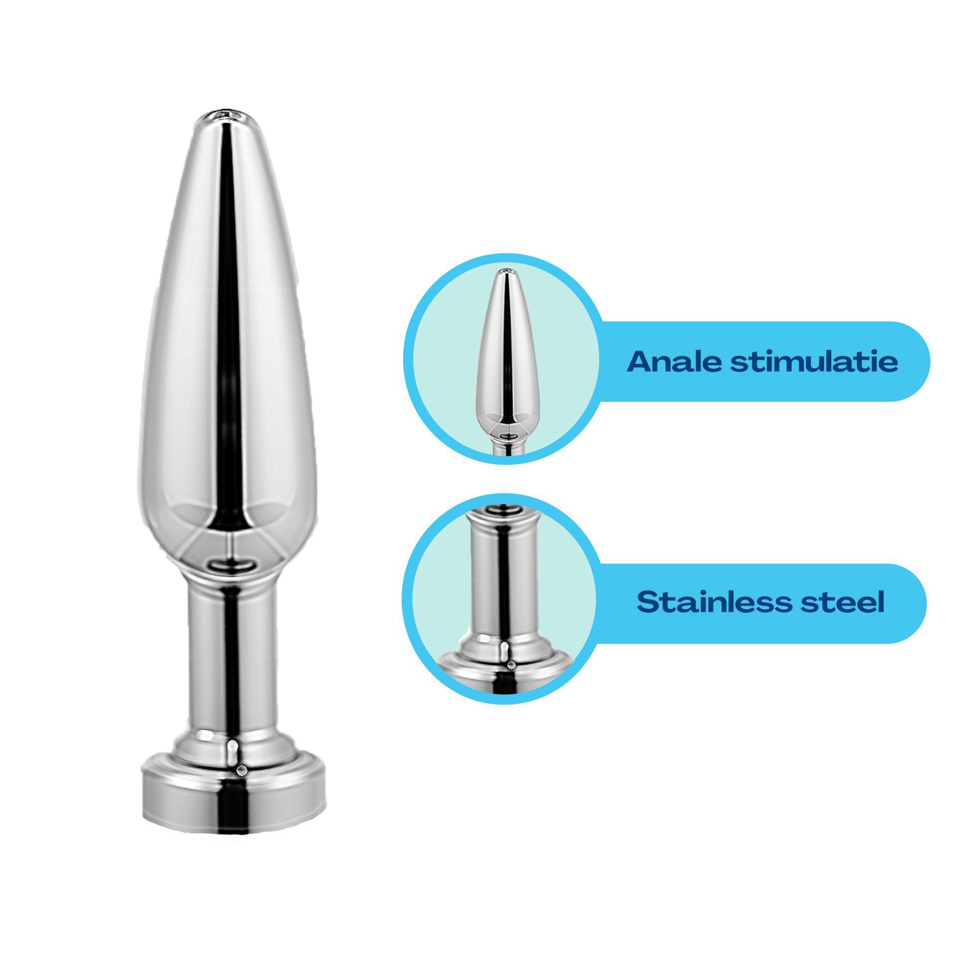 Buttplug zilver diamant wit puntig dun uitleg