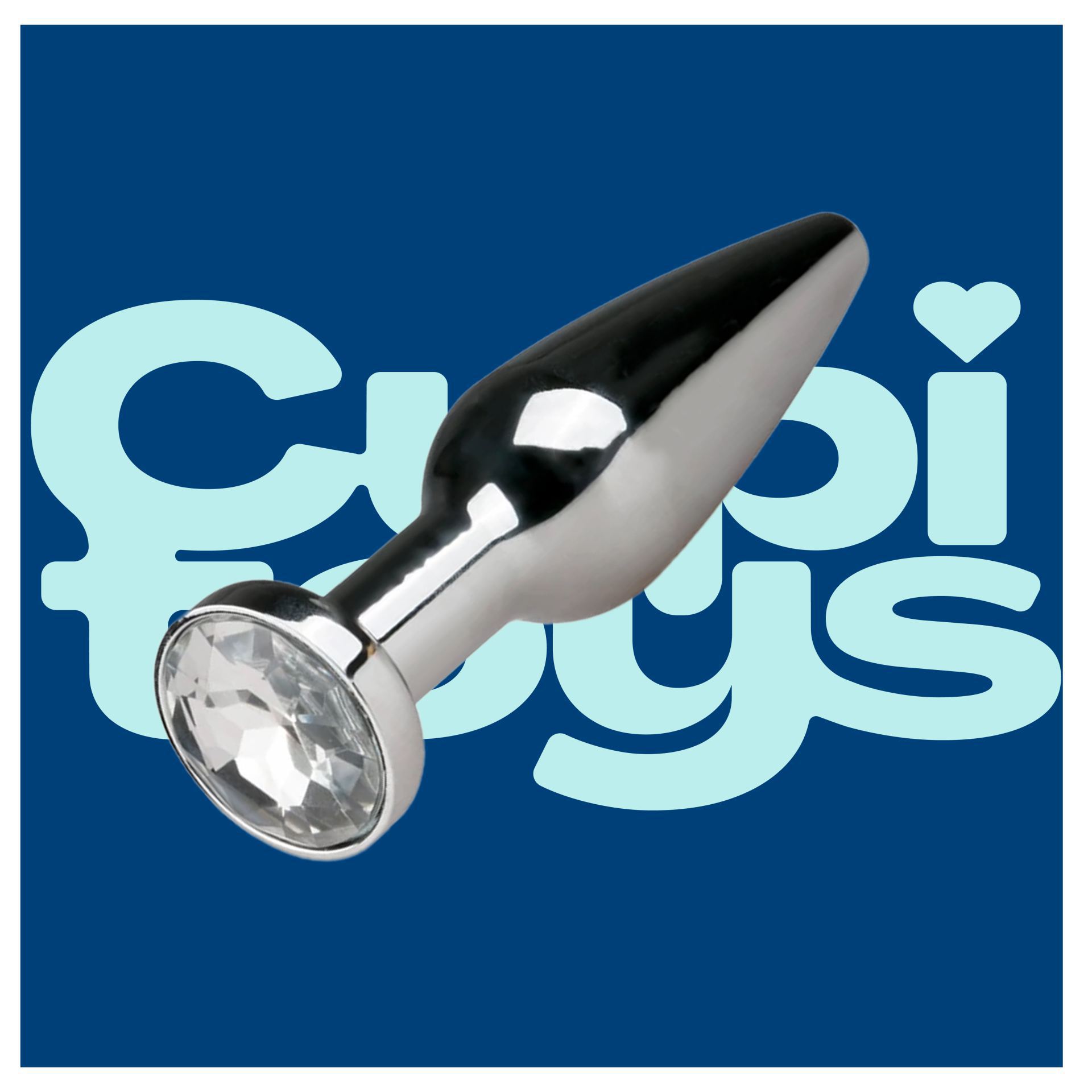 Buttplug zilver diamant wit puntig dun logo