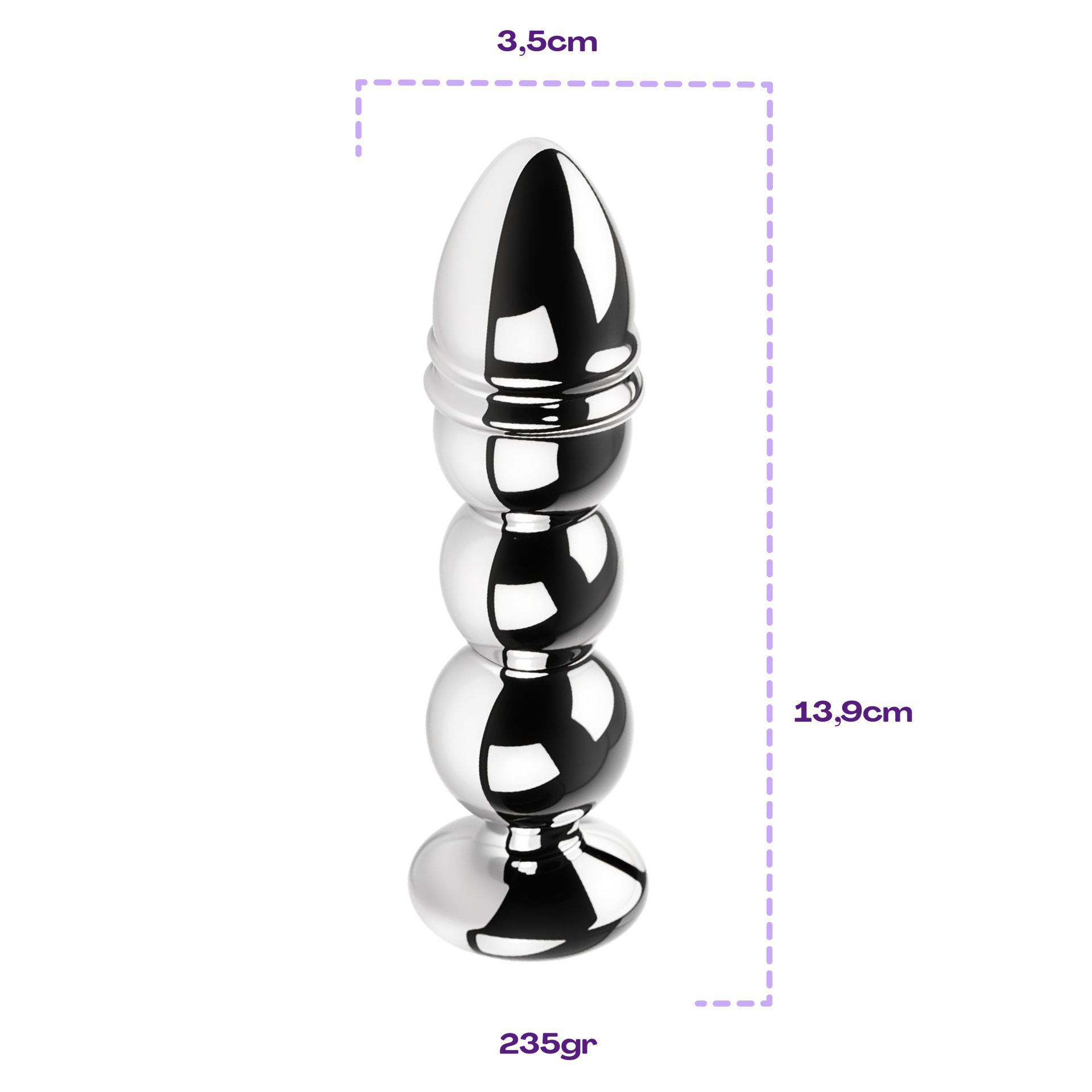 Buttplug diamant paars puntig bolletjes maat