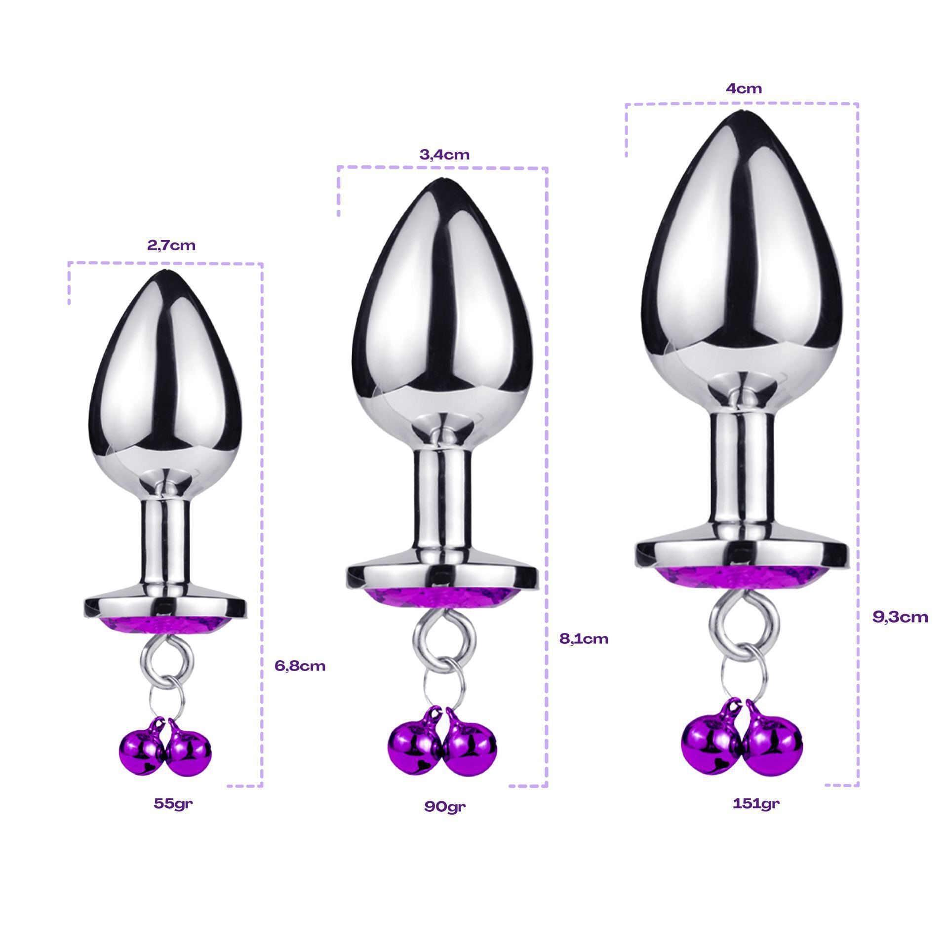 Buttplug diamant paars hartje belletjes maten