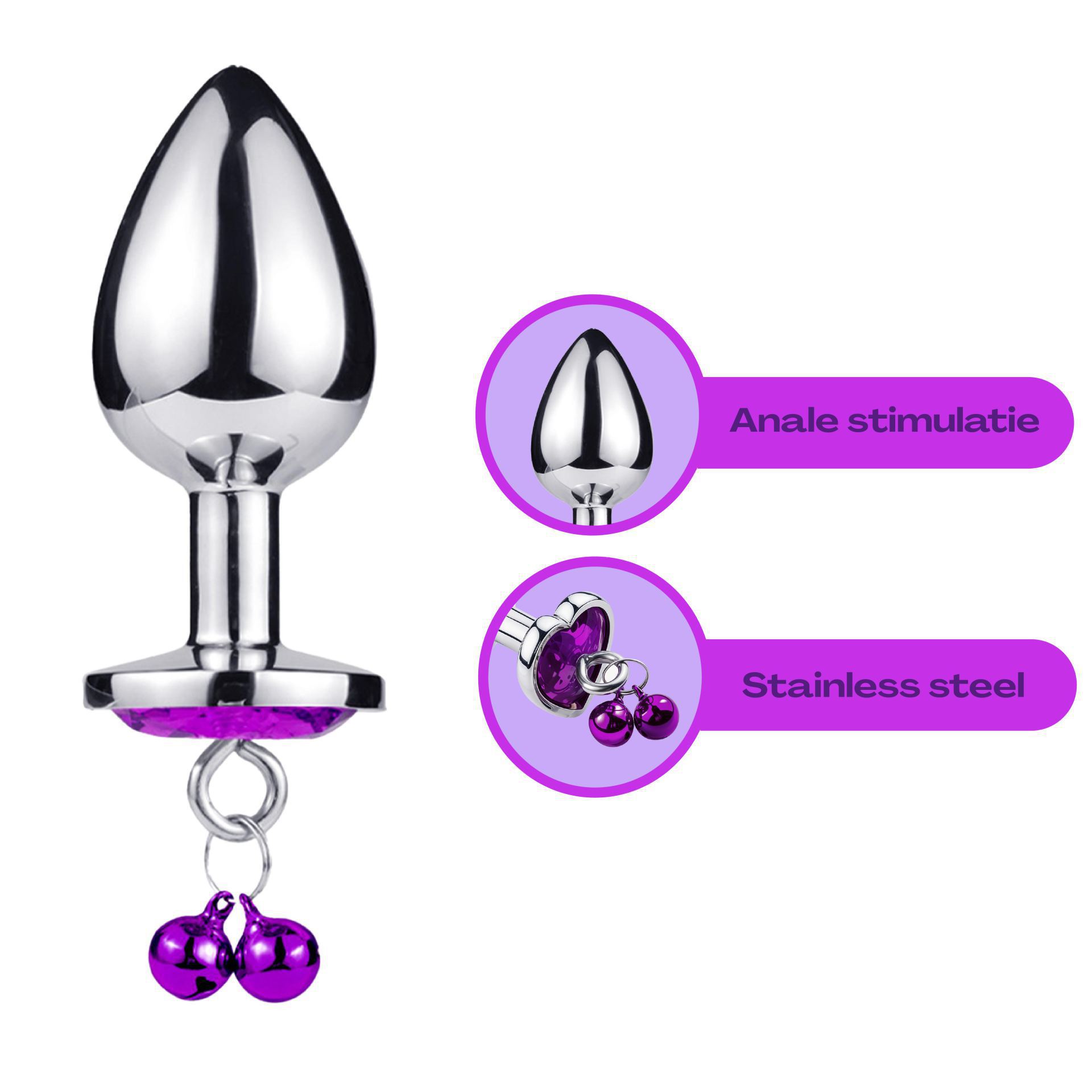 Buttplug diamant paars hartje belletjes uitleg