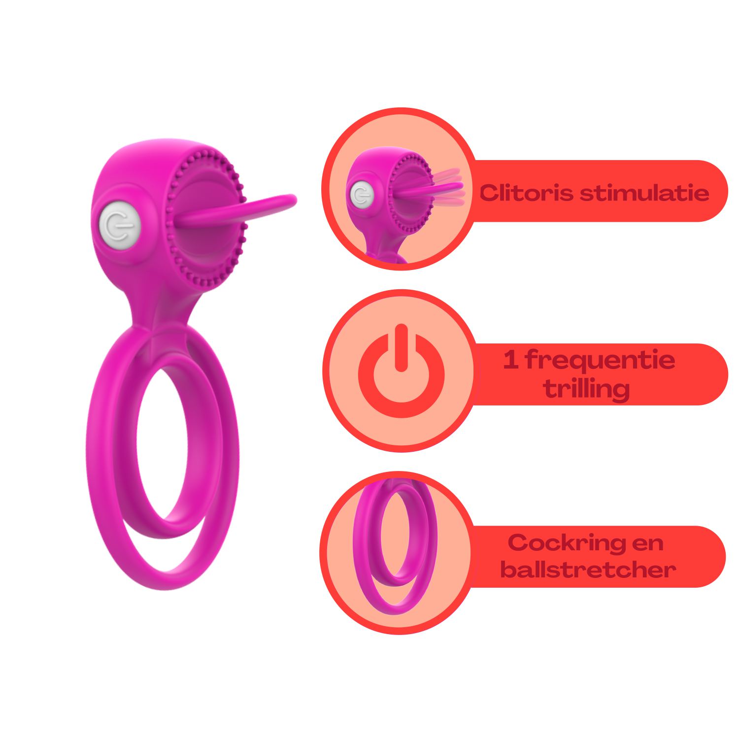 Vibrerende dubbele cockring tong Roze