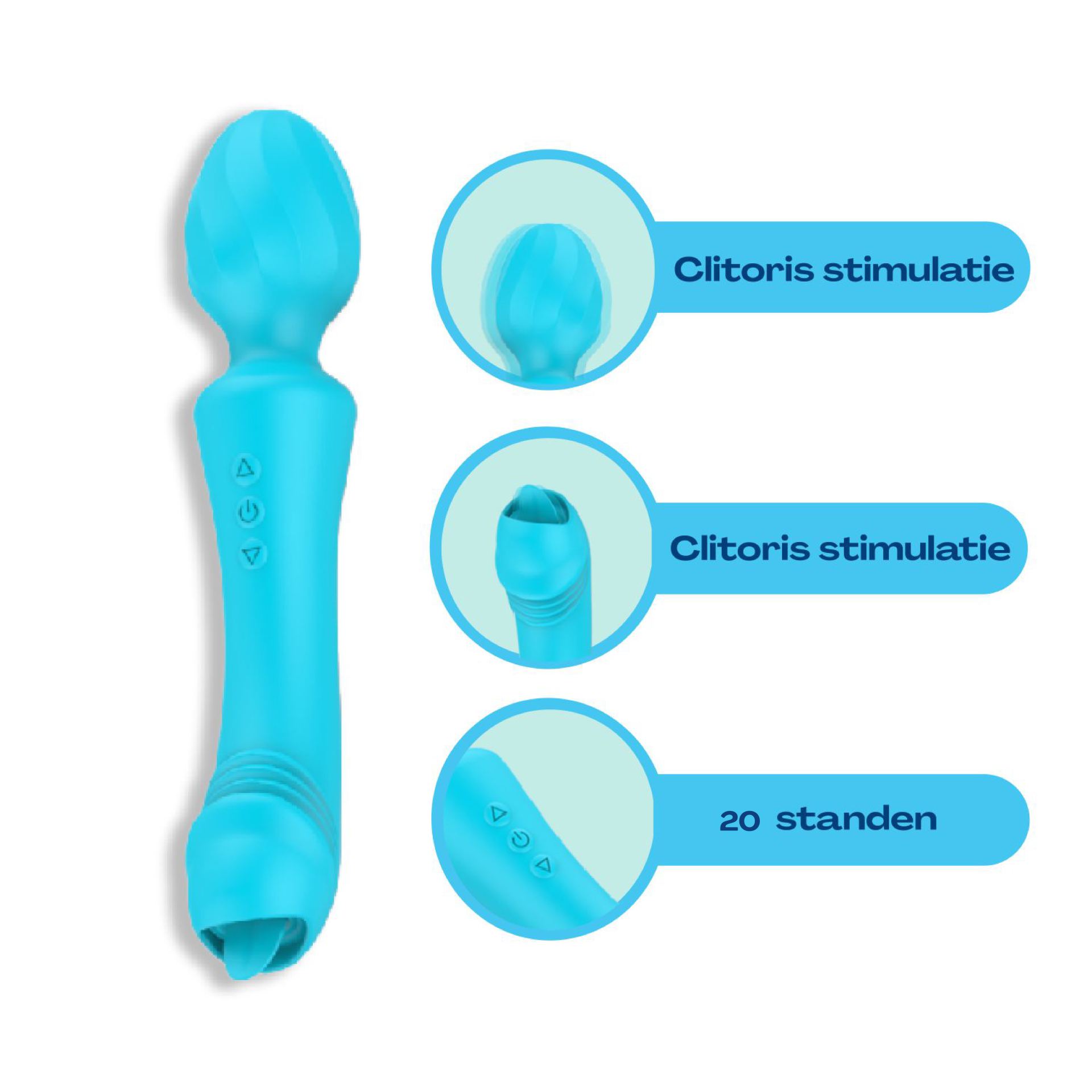 20cm wand vibrator met tong lichtblauw