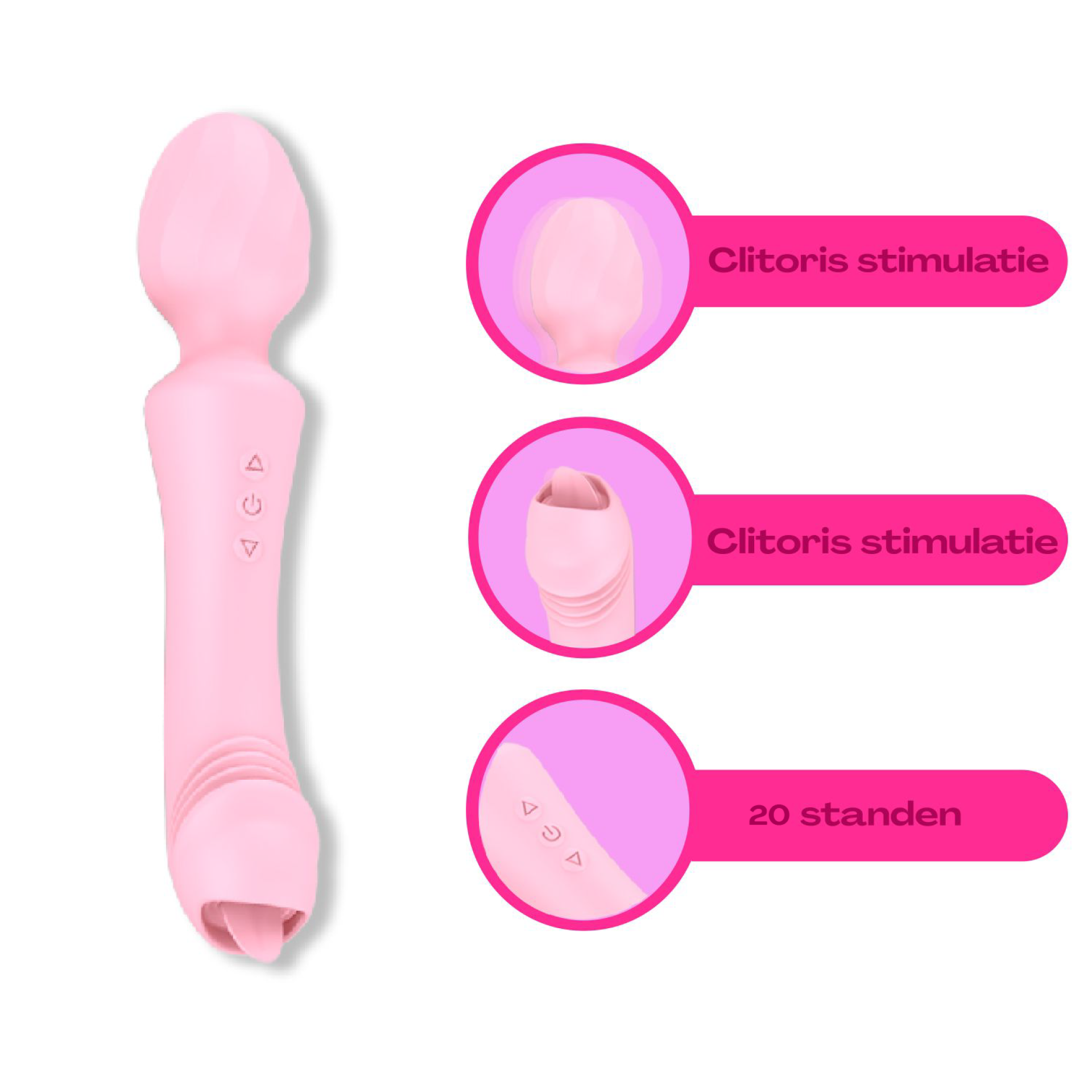 20cm Wand vibrator met tong lichtroze