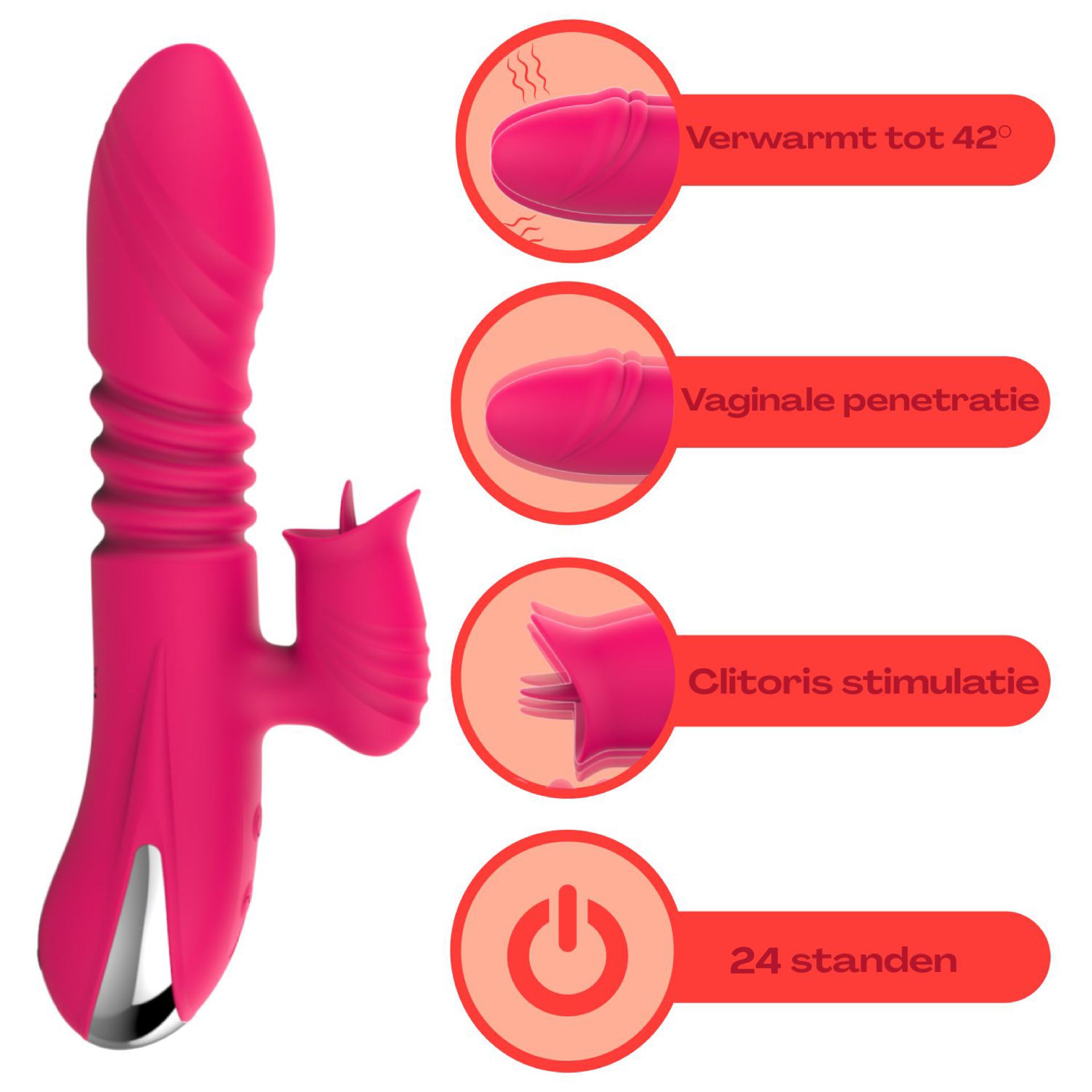 19,5cm roze stotende tarzan vibrator tong