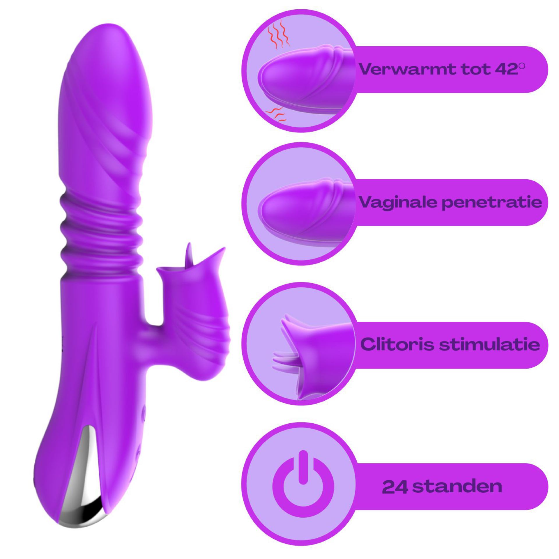 19.5cm stotende tarzan vibrator tong paars