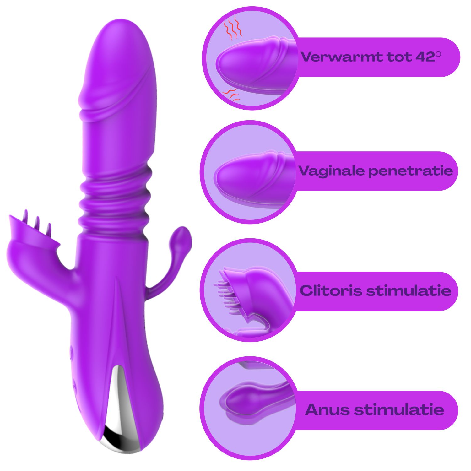 Stotende tarzan vibrator buttplug 19,5cm paars