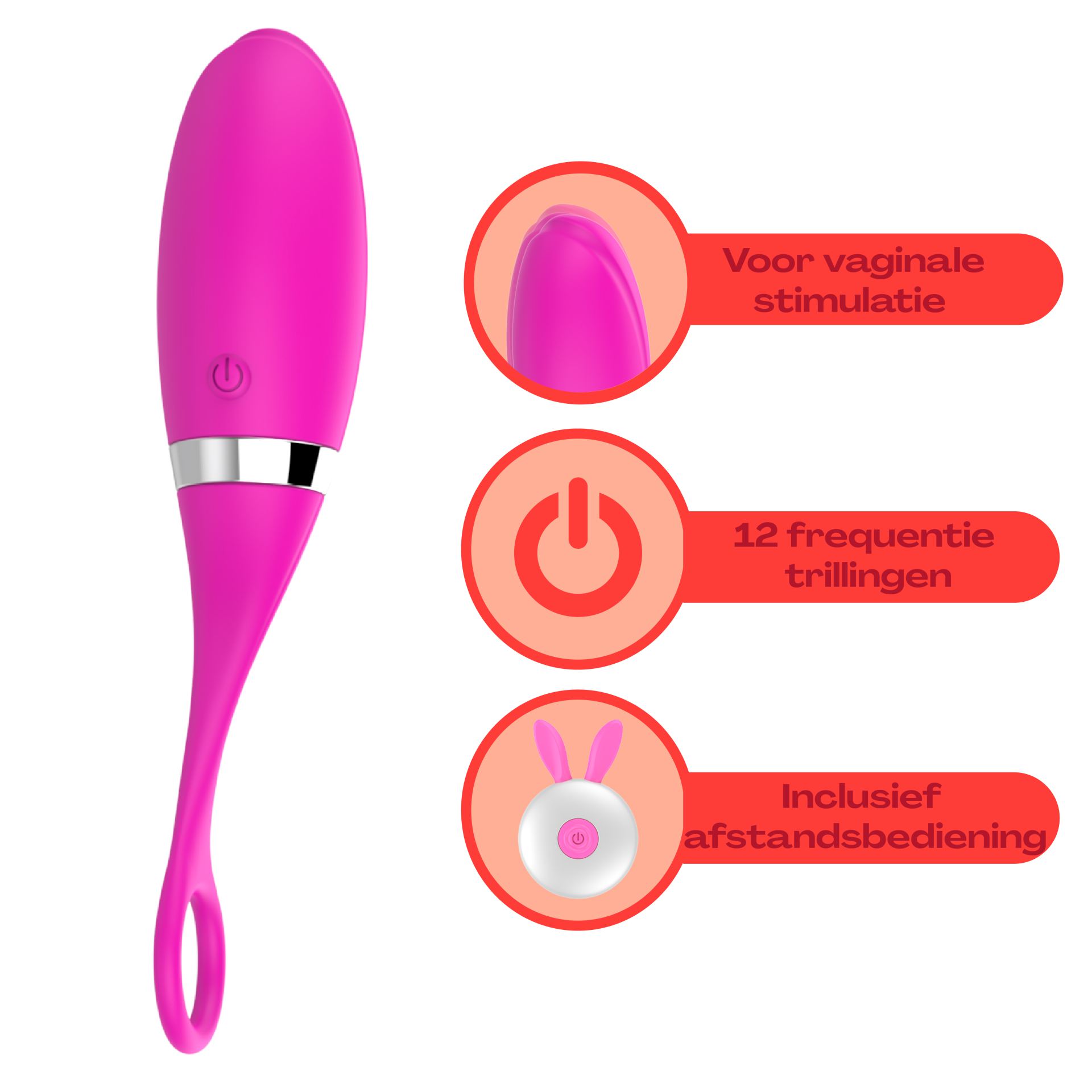 Vibrerend Roze ei afstandsbediening 18,6cm