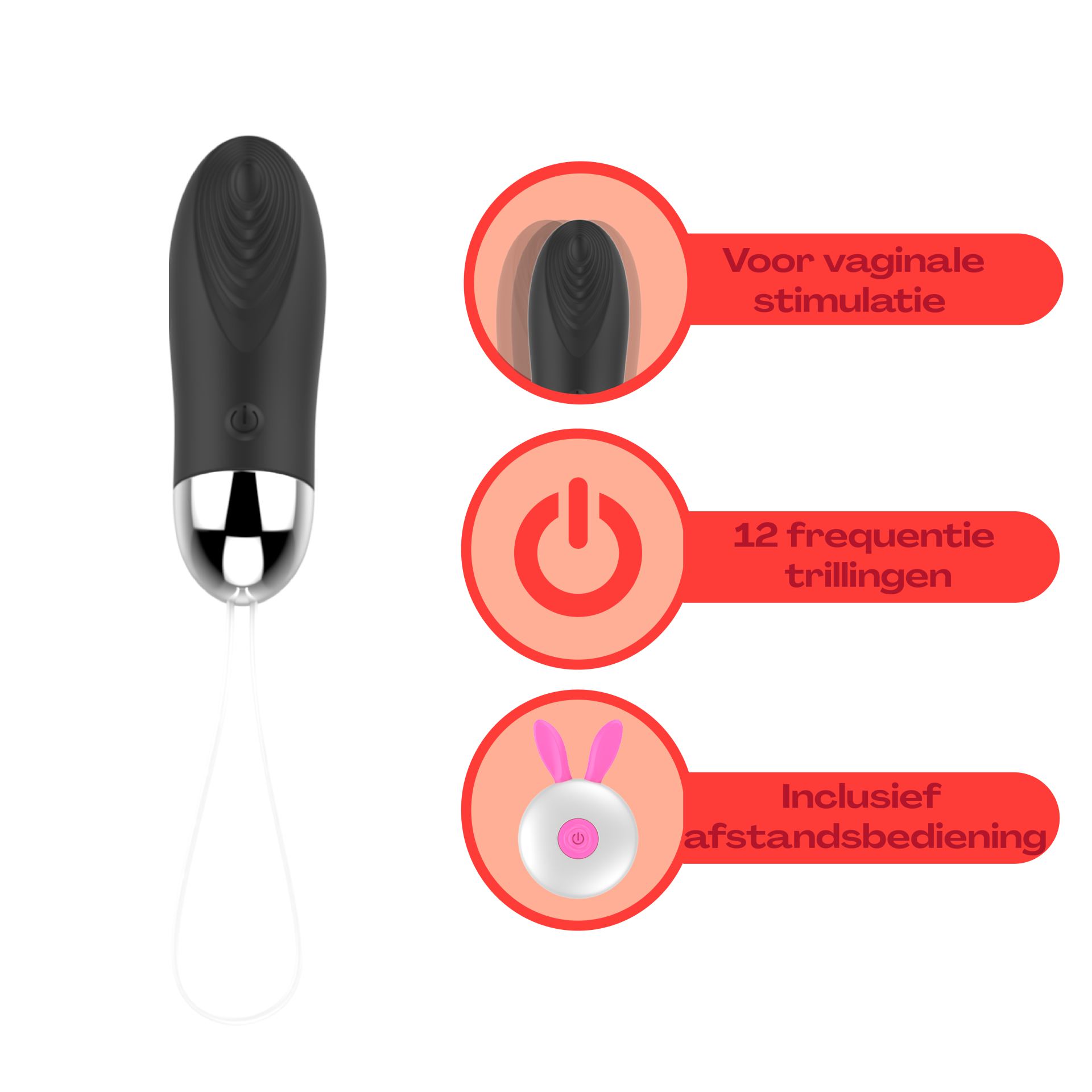 Vibrerend ei  G-spot op afstand 9,8cm zwart