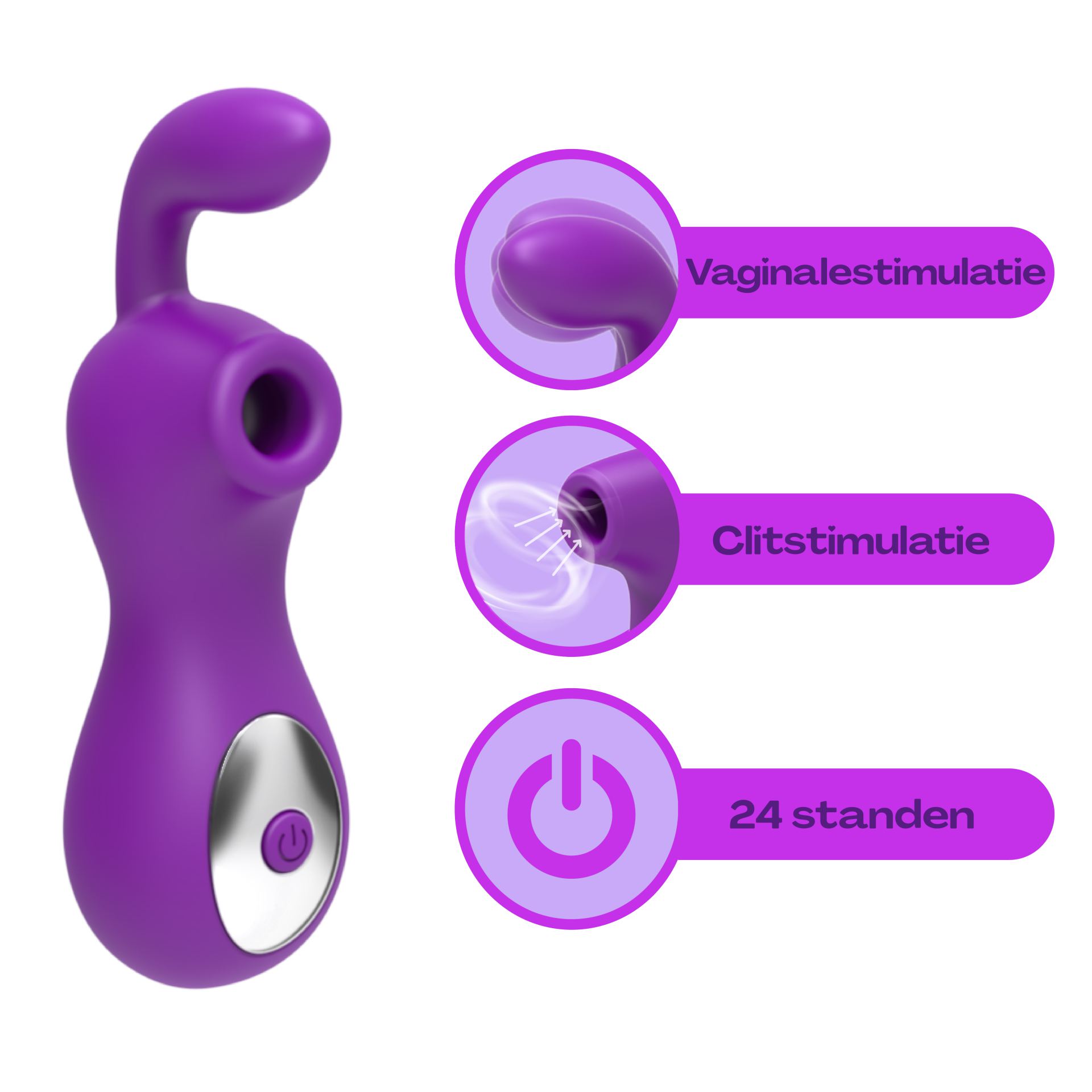 Paarse Luchtdruk vibrator met dildo
