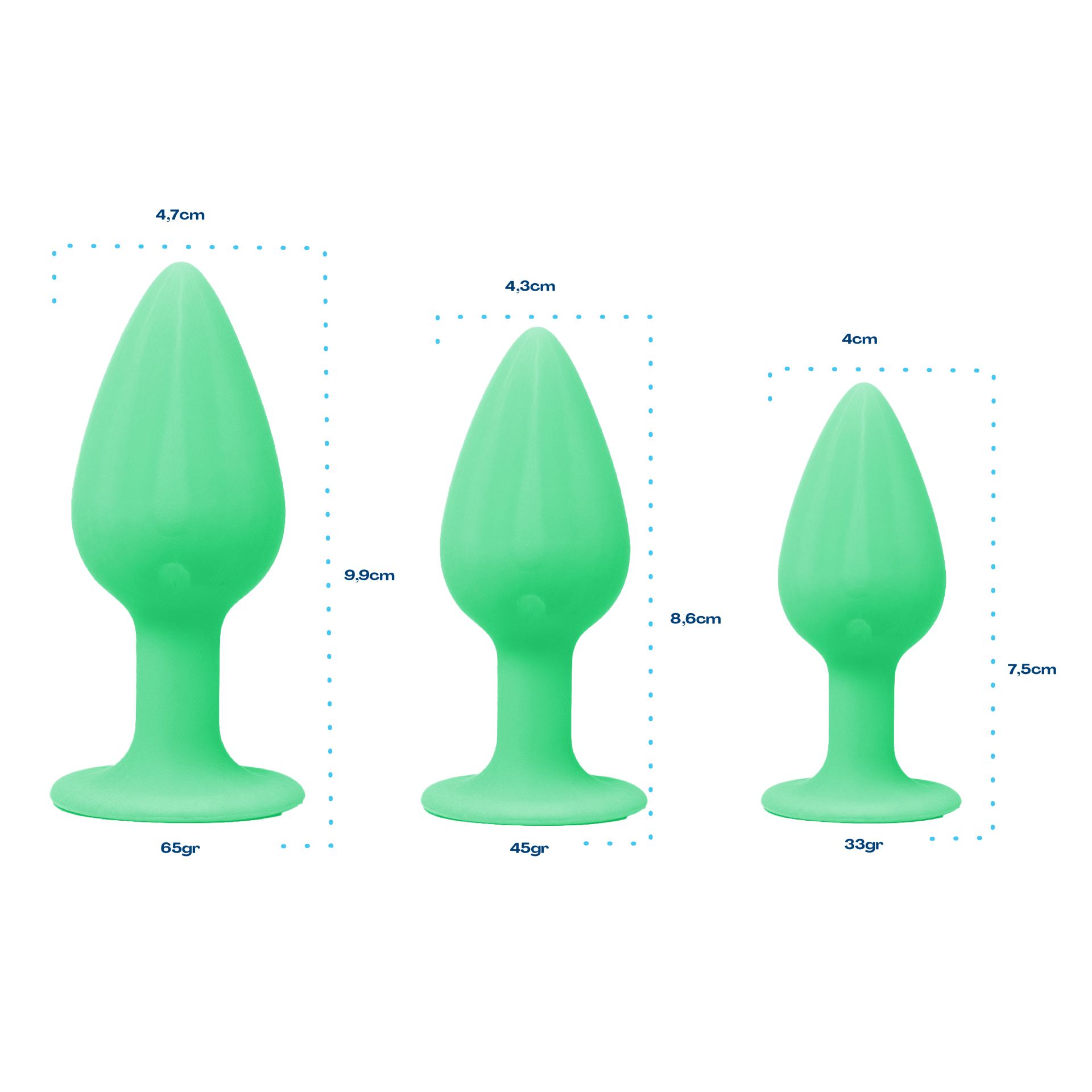 Butt plug set klein groen glow