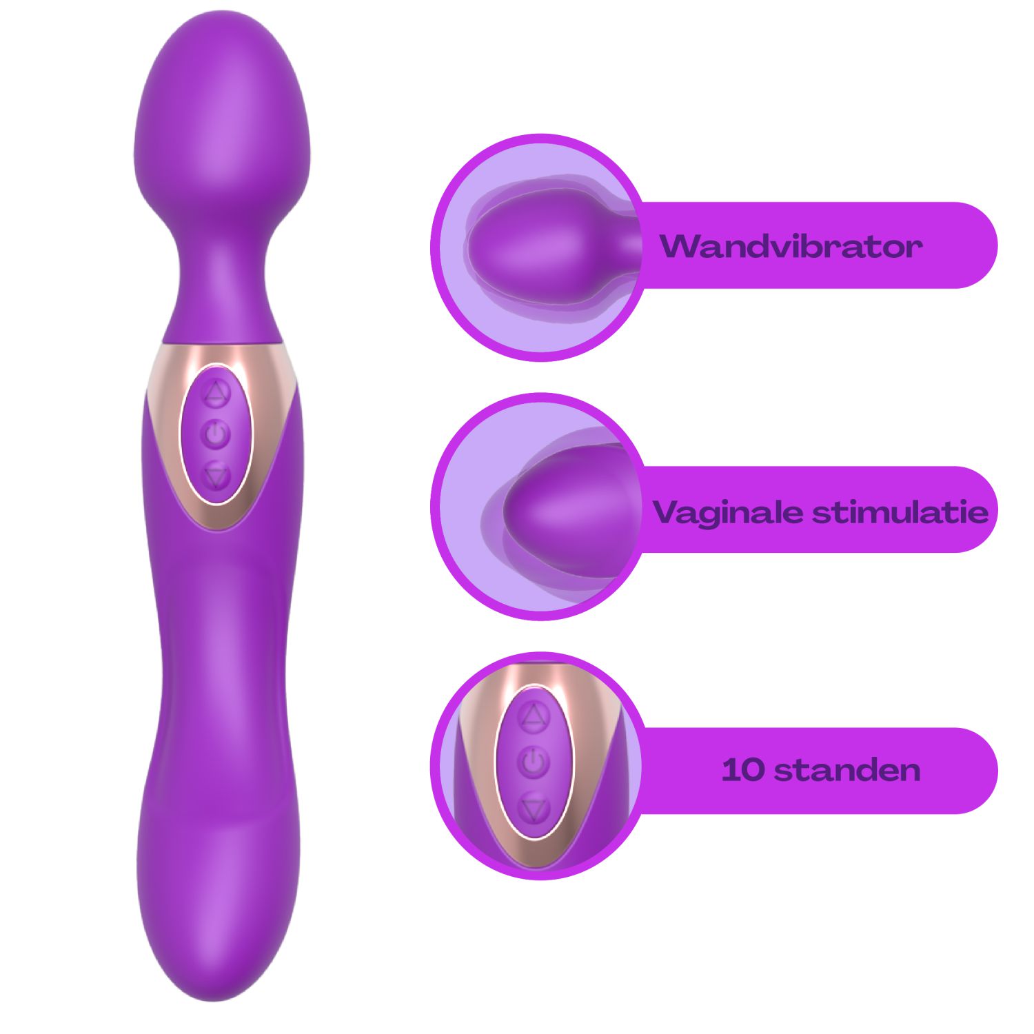 Wand vibrator met dildo 2in1 paars 22,2cm