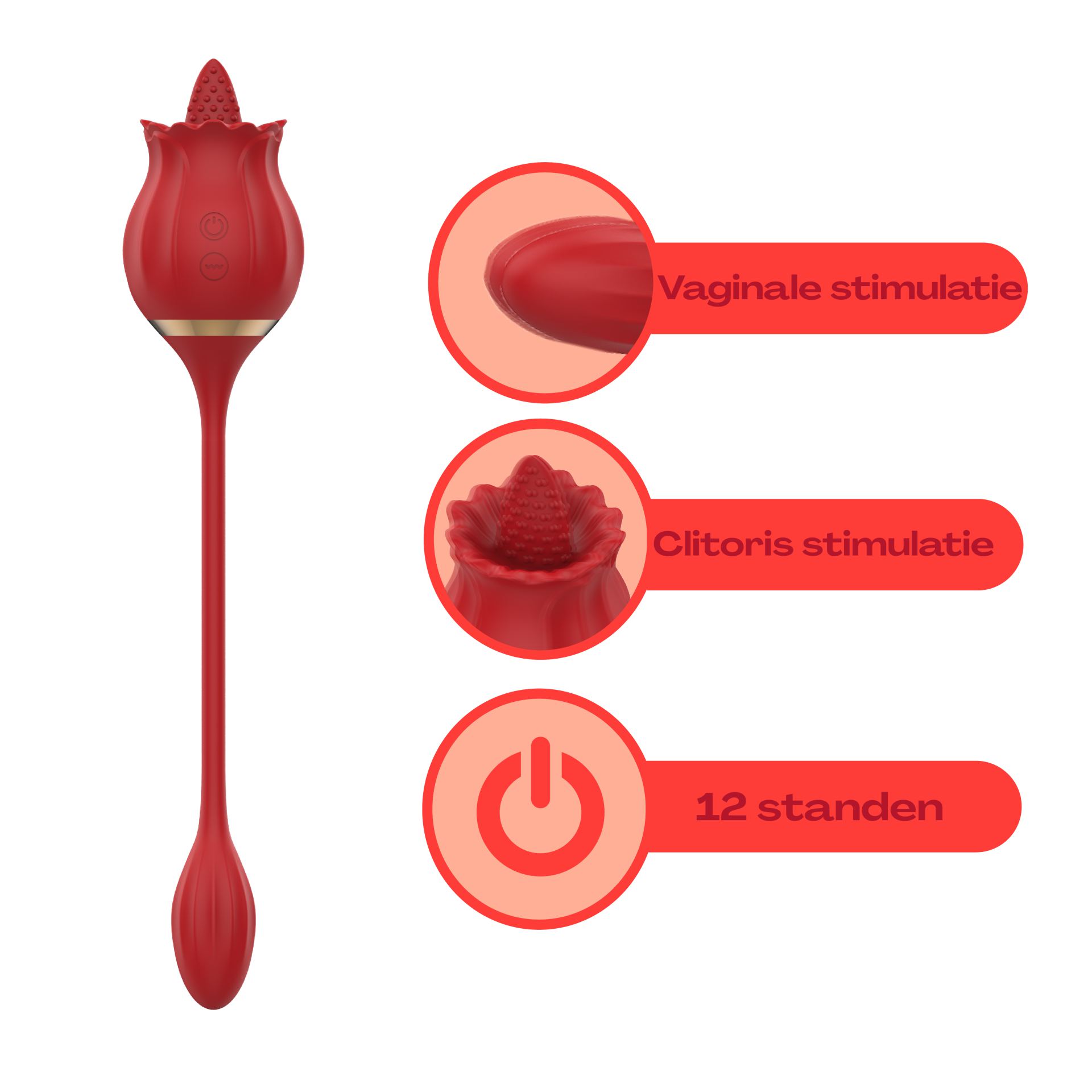 Tong rood vibrator roos met vibrerend ei