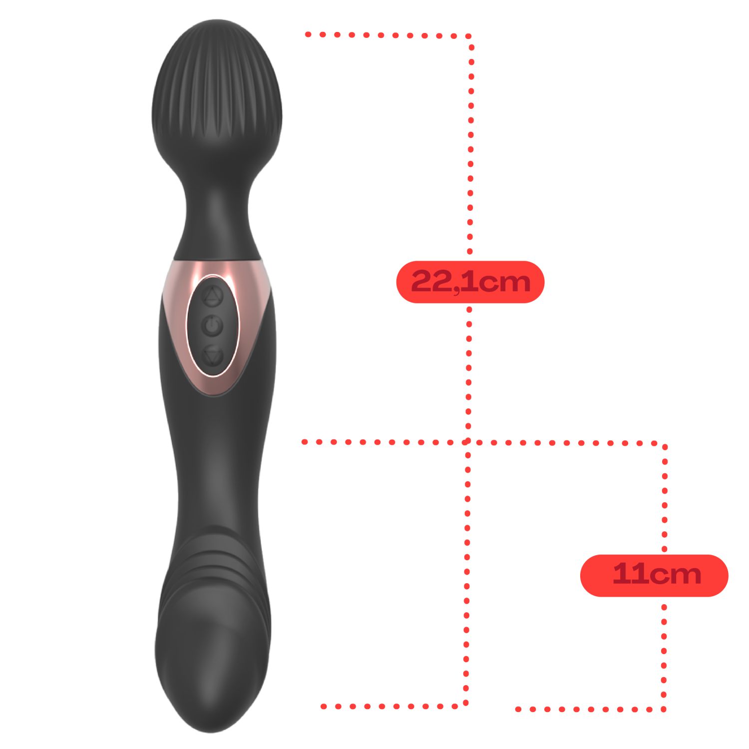 22,1cm Wand vibrator dildo reliëf  2in1 zwart