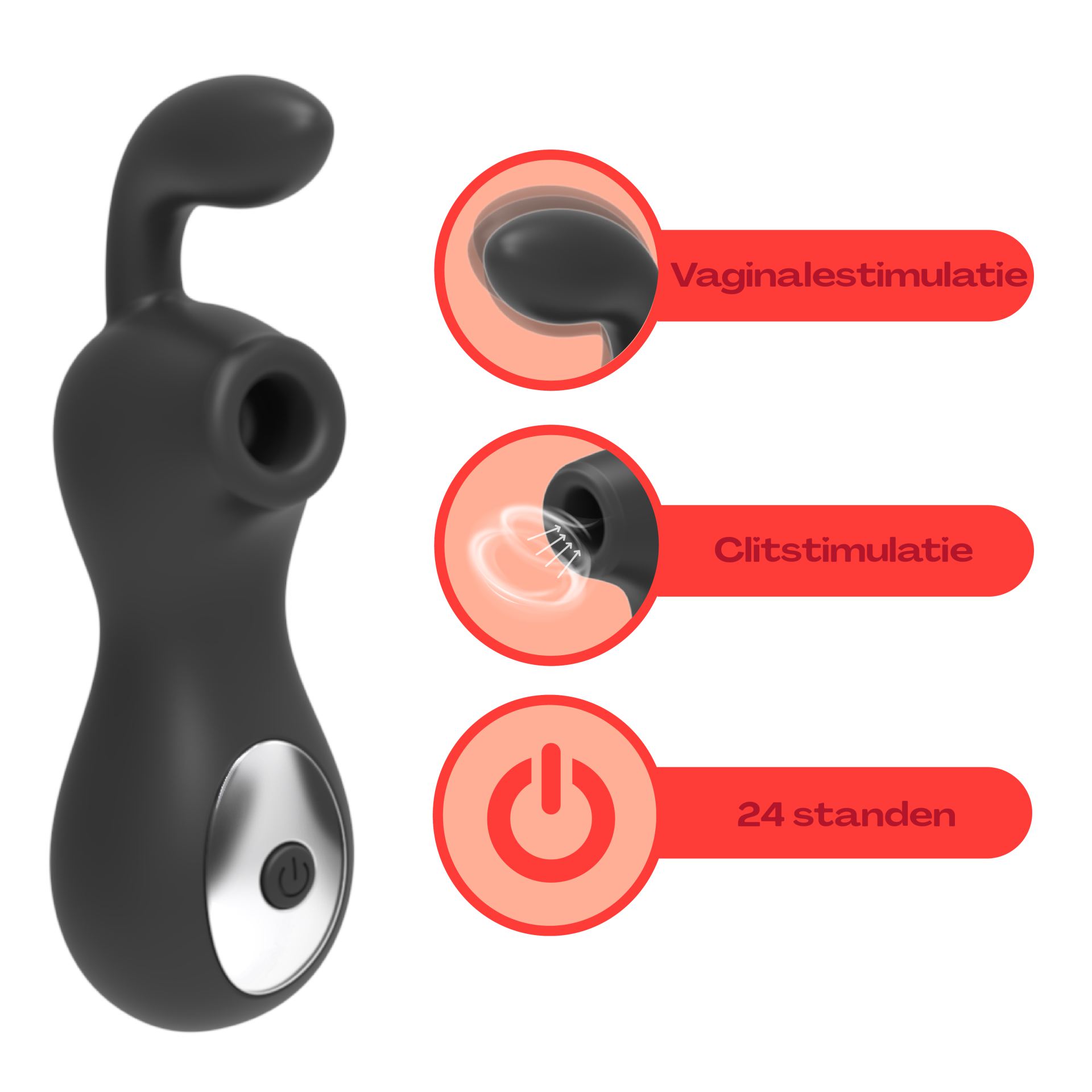 Luchtdruk vibrator met dildo zwart