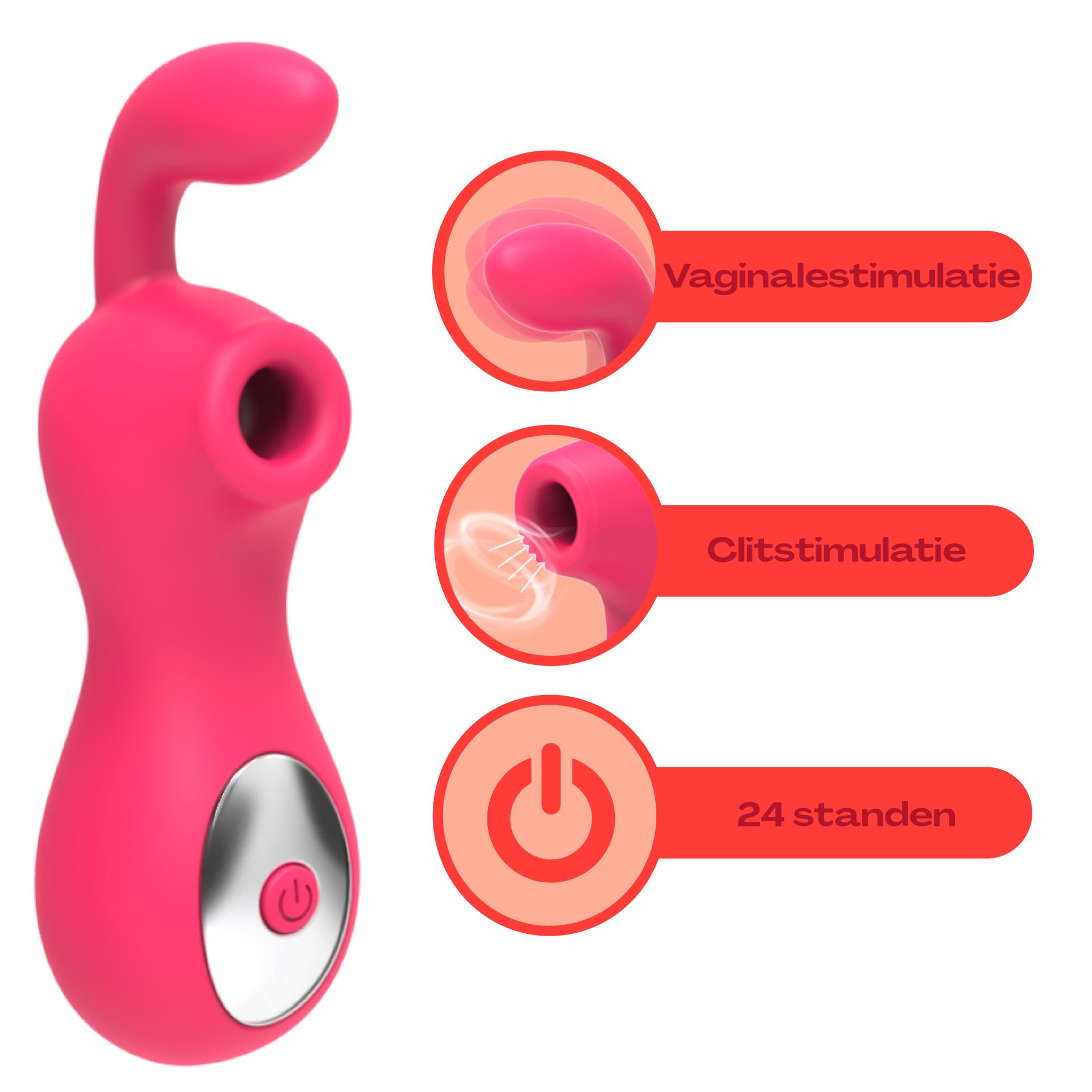 Vibrator met dildo en luchtdruk roze